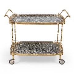 Mid Century Brass and Lacquer Two Tier Tray Table Drinks Trolley