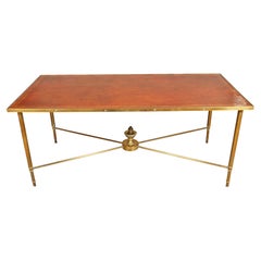 Mid Century Brass And Leather Coffee Table