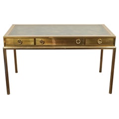 Mid-Century Brass and Leather Desk by Bernard Rohne for Mastercraft