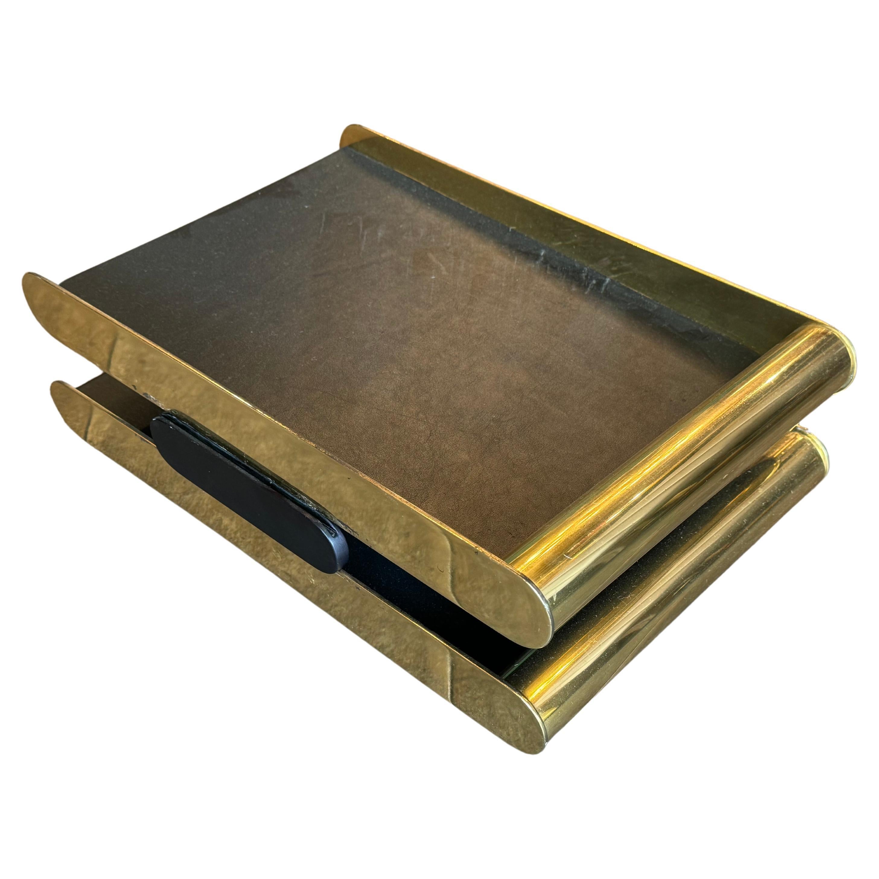 Mid-Century Modern Mid-Century Brass and Leather Desk Tray in the Style of William Sklaroff