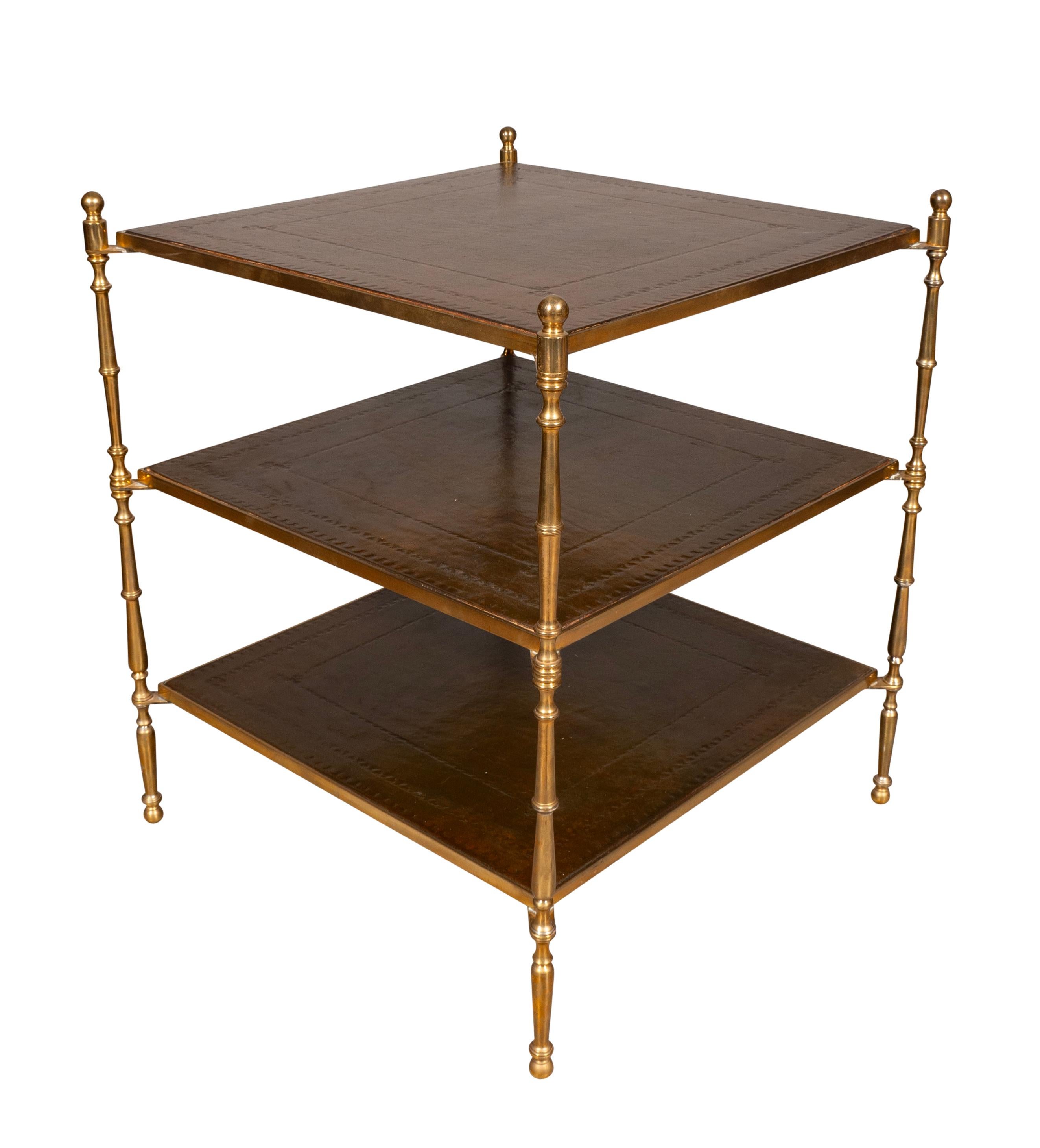 Mid-Century Modern Mid Century Brass and Leather End Table For Sale