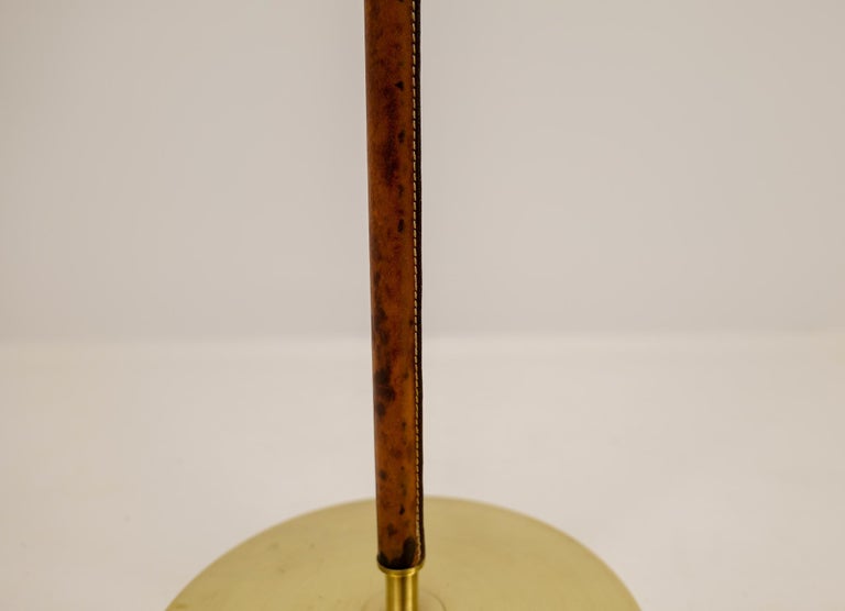 Mid-Century Brass and Leather Floor Lamp Falkenbergs Belysning, Sweden, 1960s For Sale 6