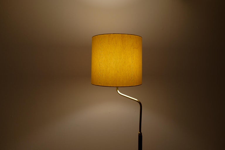 Mid-Century Brass and Leather Floor Lamp Falkenbergs Belysning, Sweden, 1960s For Sale 11