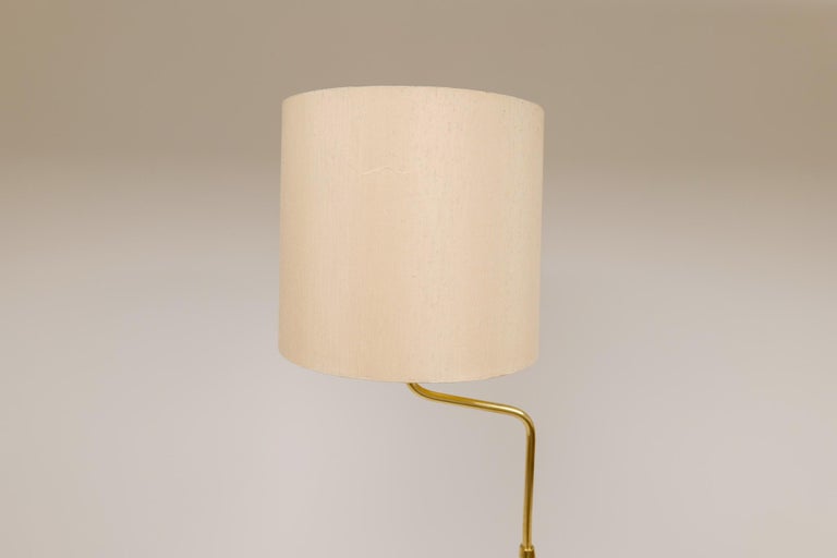 Swedish Mid-Century Brass and Leather Floor Lamp Falkenbergs Belysning, Sweden, 1960s For Sale