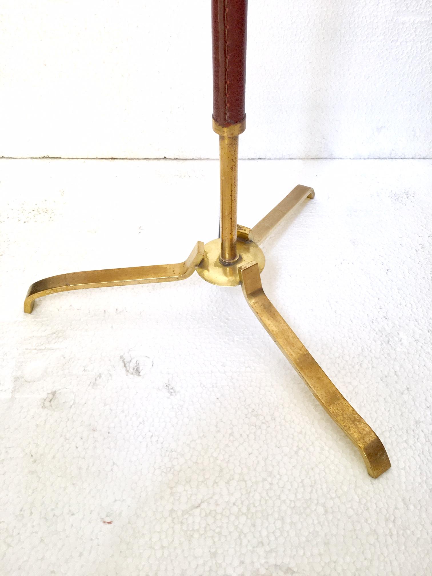 Mid-Century Modern Midcentury Brass and Leather Tripod Floor Lamp