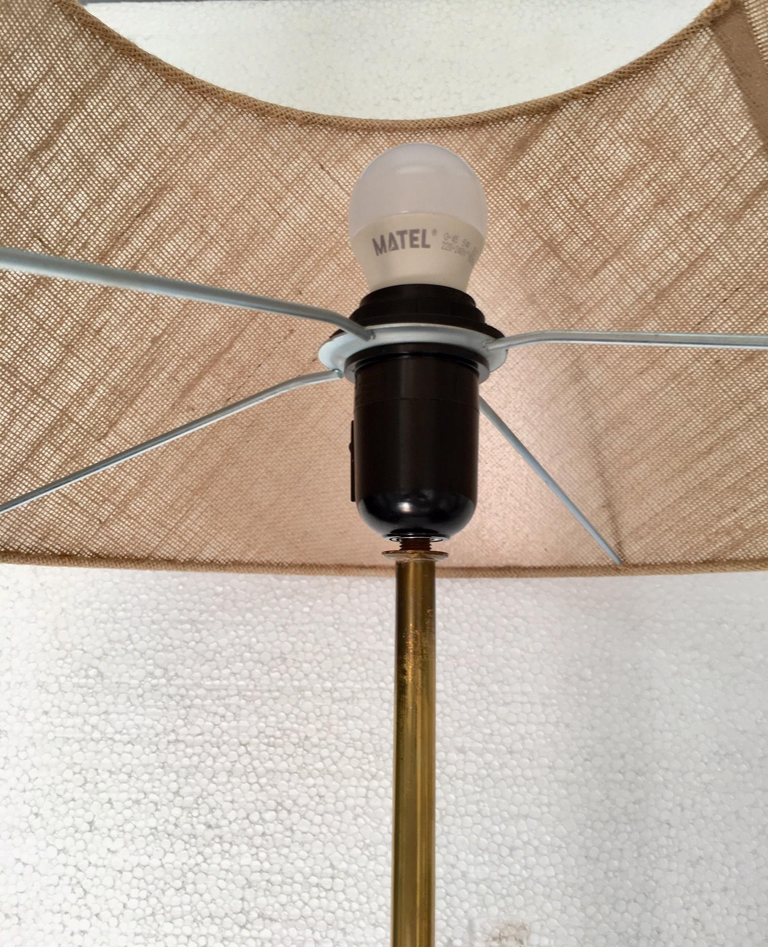 French Midcentury Brass and Leather Tripod Floor Lamp