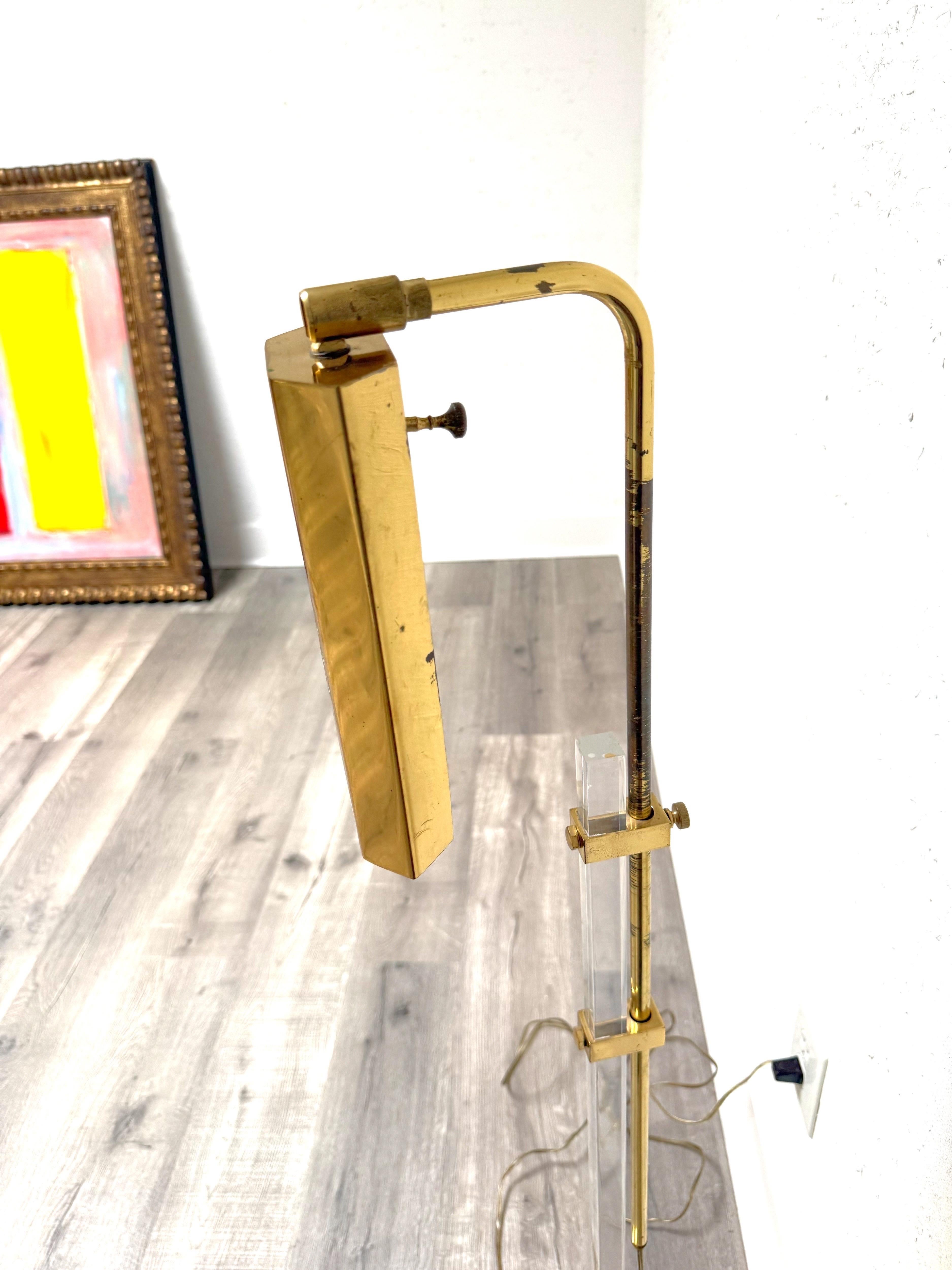 Mid-Century Brass and Lucite Bauer Pharmacy Floor Lamp For Sale 1
