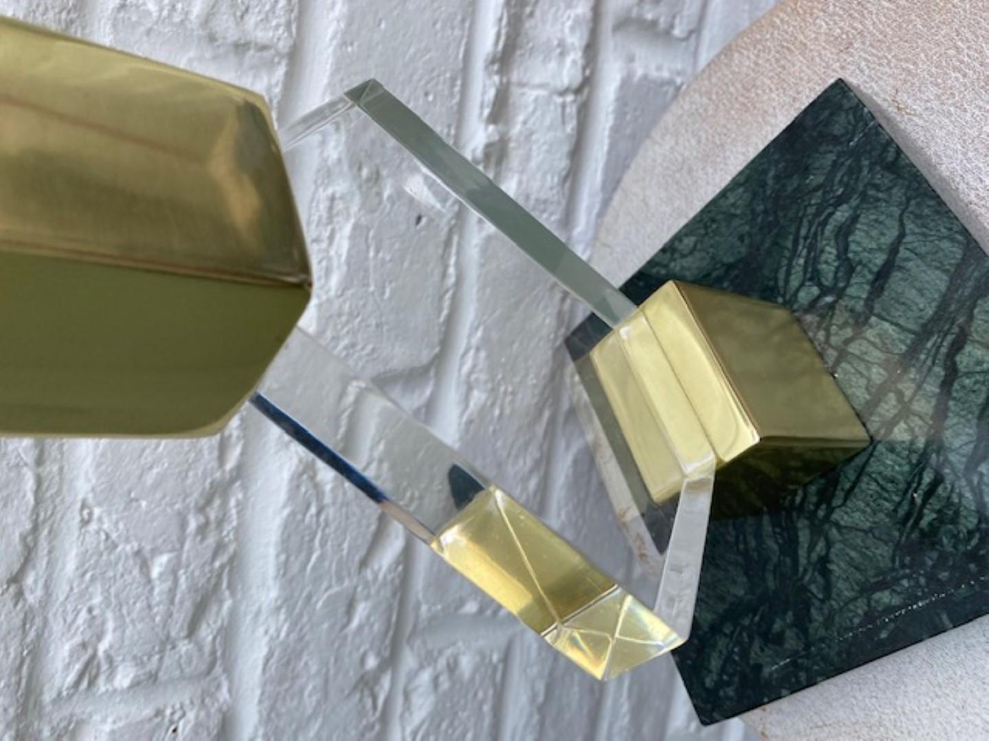 Mid-Century Brass and Lucite Sculpture on Green Marble Base, French, 1970s For Sale 7