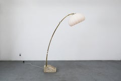 Mid-Century Brass and Marble Arc Lamp with Cocoon Shade