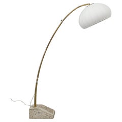 Mid-Century Brass and Marble Arc Lamp with Cocoon Shade