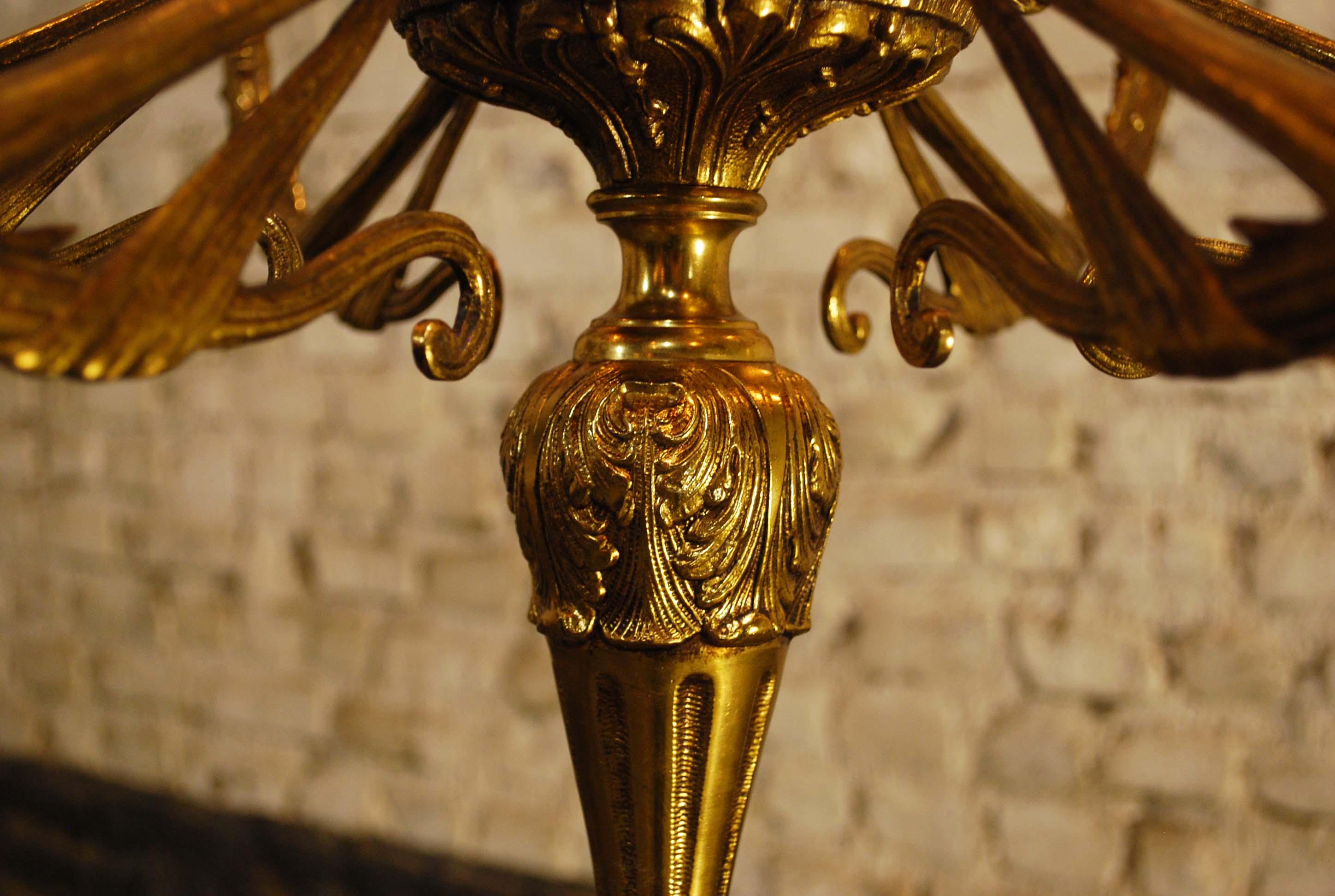 20th Century Midcentury Brass and Marble Floor Lamp or Candelabra