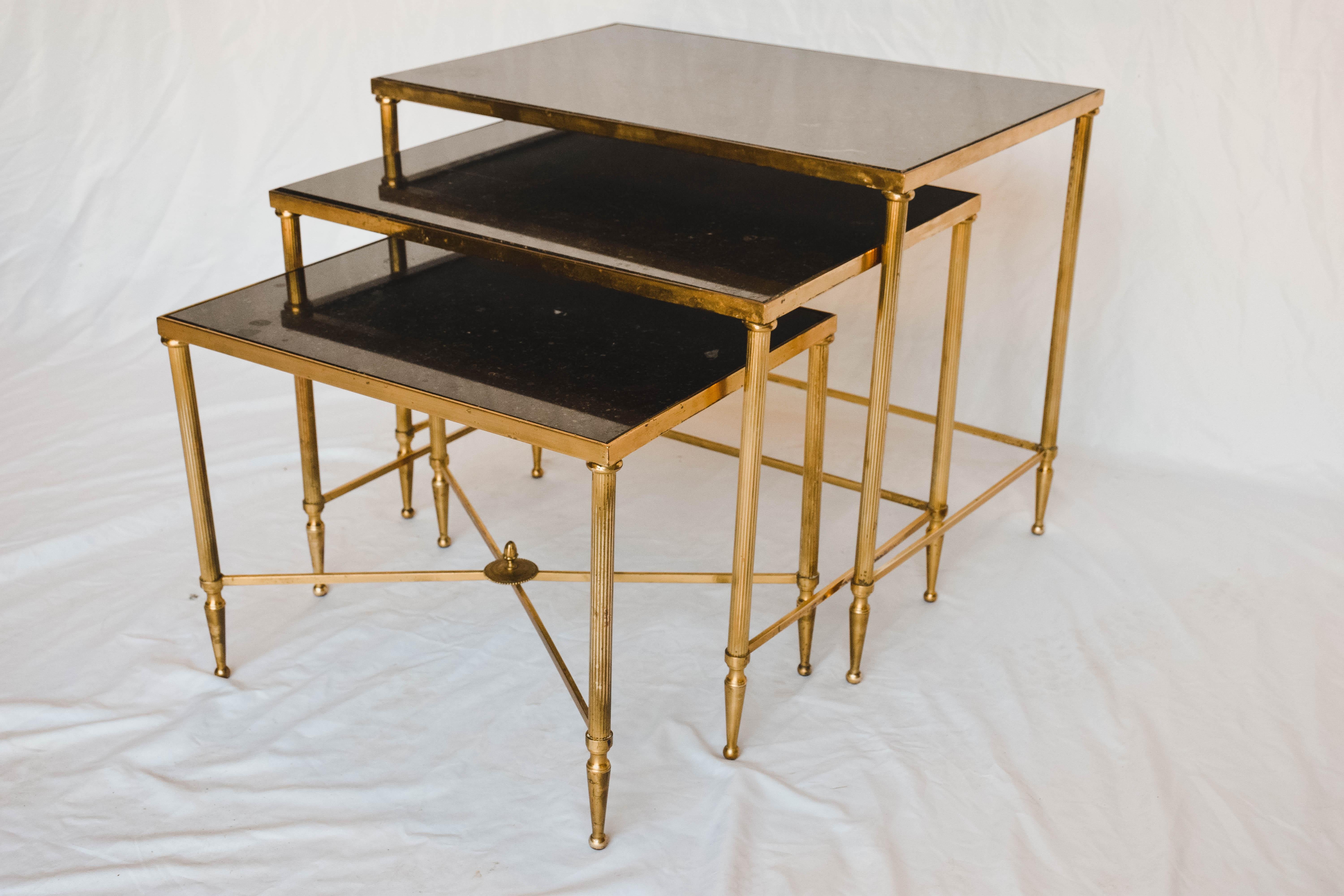 Mid-Century Modern Midcentury Brass and Marble Nesting Tables