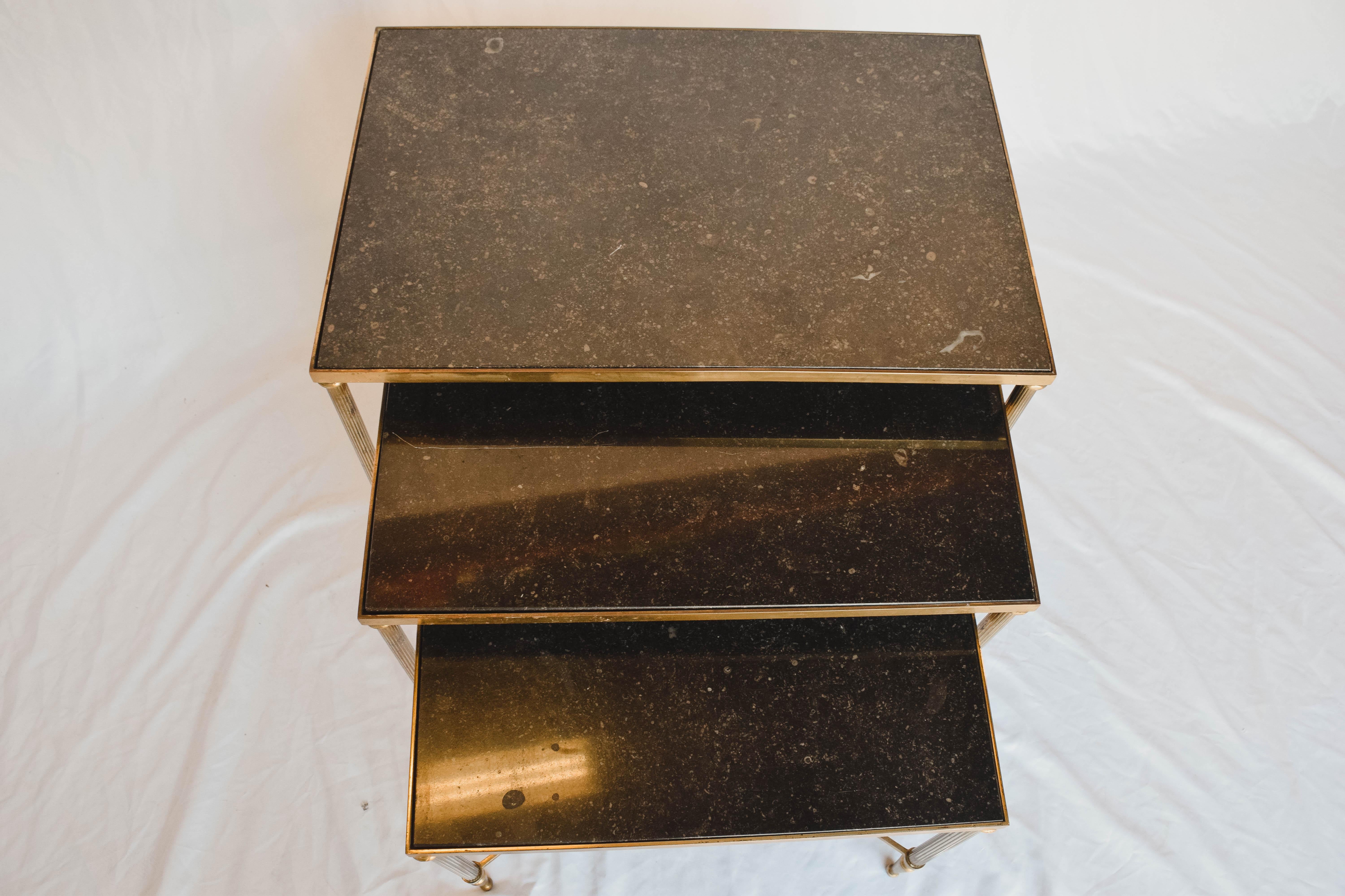 French Midcentury Brass and Marble Nesting Tables