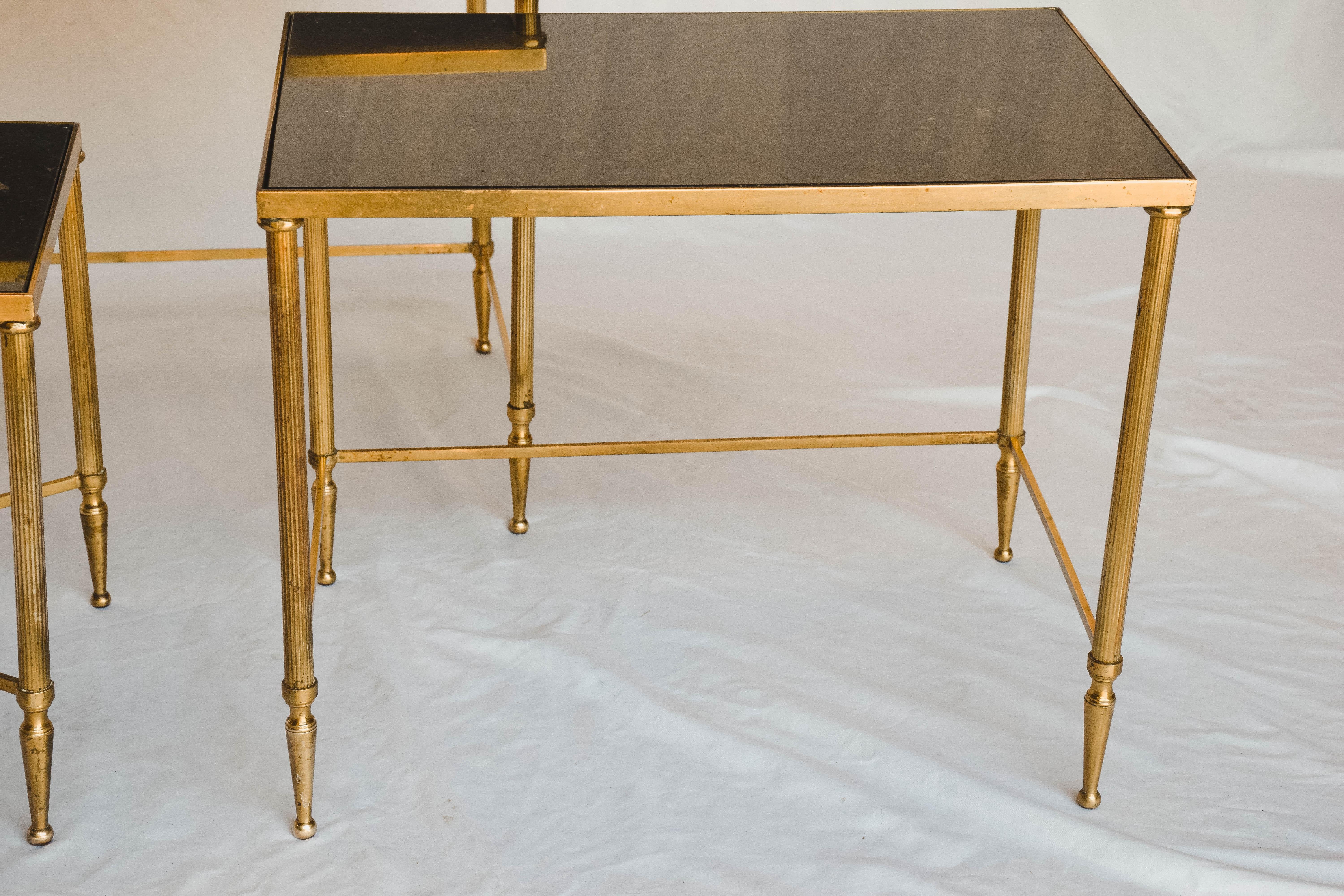 20th Century Midcentury Brass and Marble Nesting Tables