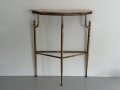 Mid-Century Brass and Marble Top Floating Floor Console Table, 1950s, Italy