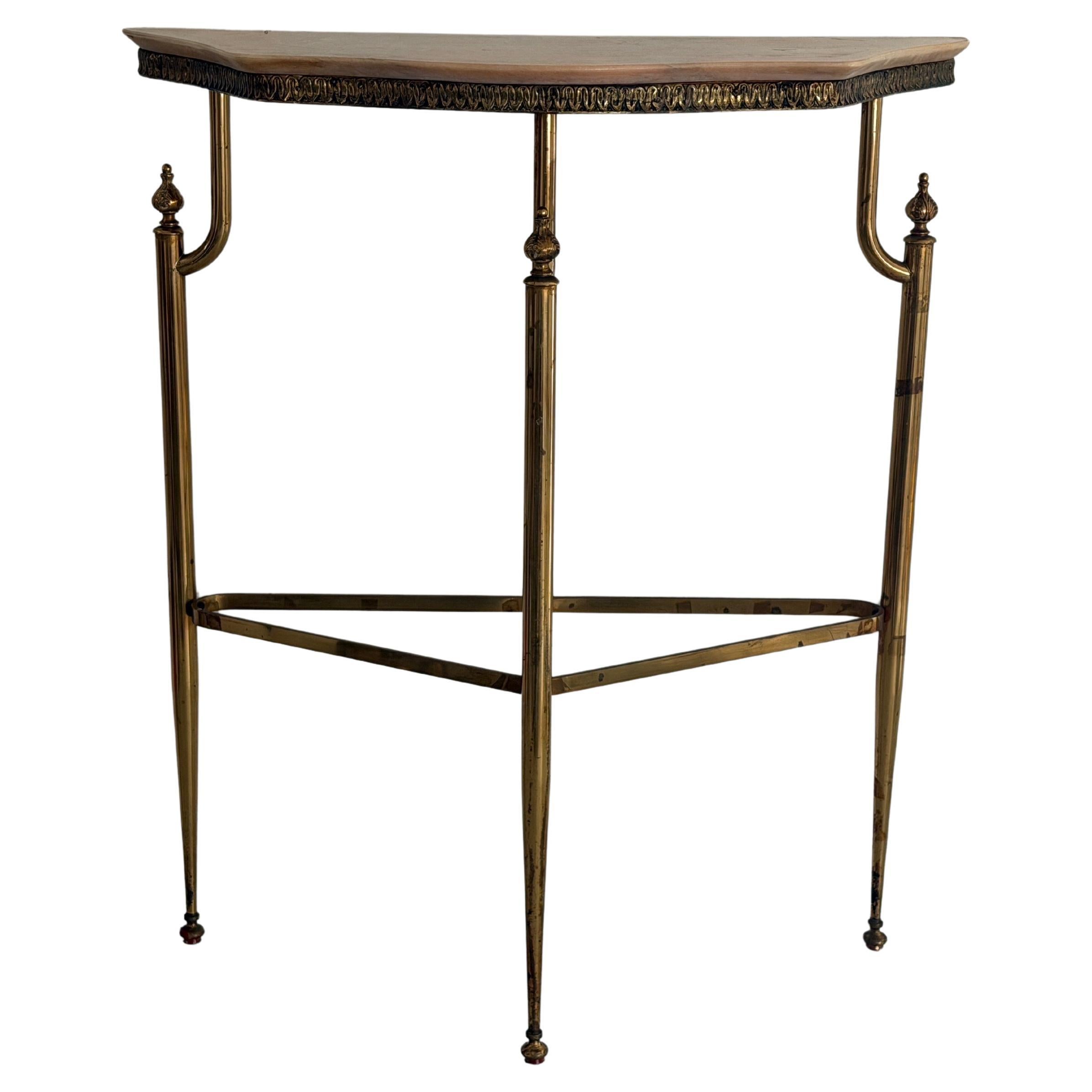 Mid-Century Brass and Marble Top Floating Floor Console Table, 1950s, Italy