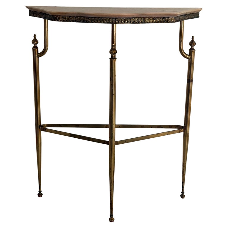 Mid-Century Brass and Marble Top Floating Floor Console Table, 1950s, Italy