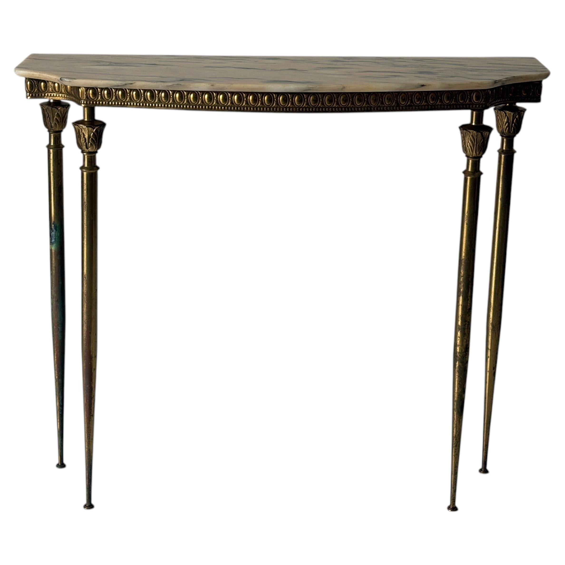 Mid-Century Brass and Marble Top Console Table, 1950s, Italy