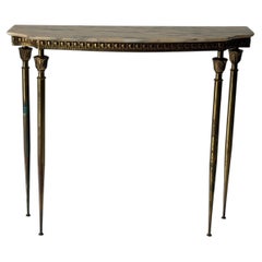 Mid-Century Brass and Marble Top Floating Floor Console Table, 1950s, Italy