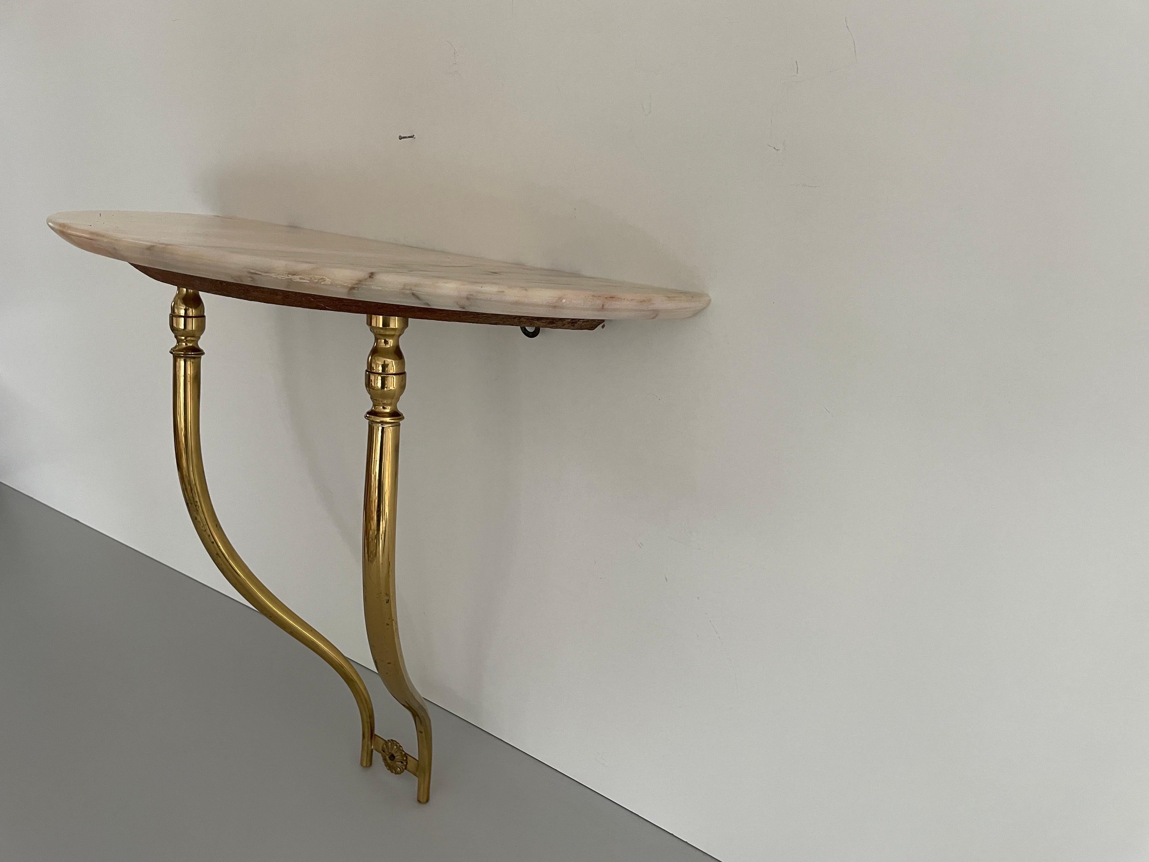 Mid-Century Brass and Marble Top Floating Wall Console Table, 1950s, Italy 4