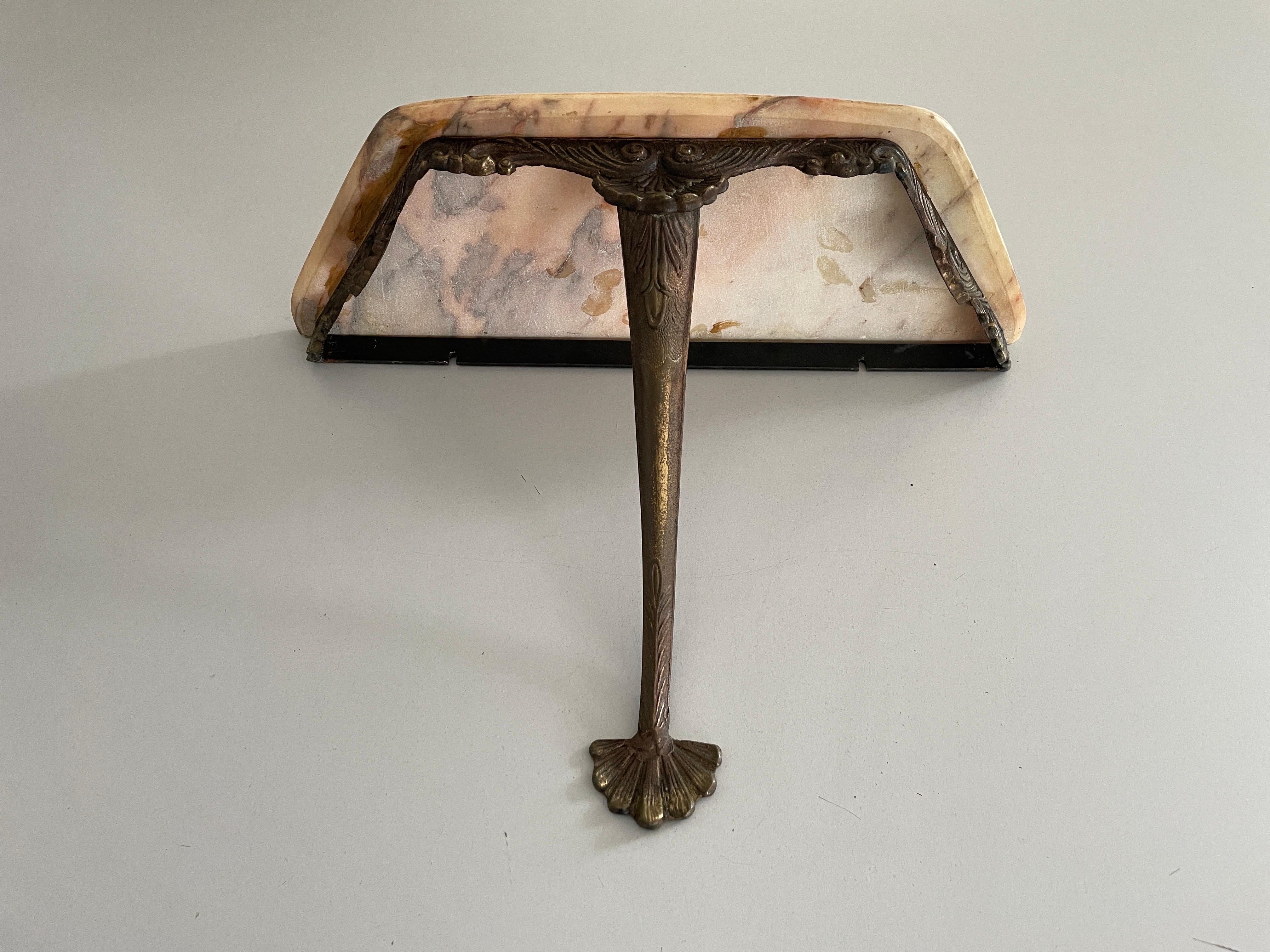 Consolle da parete galleggiante con piano in ottone e marmo, anni '50, Italia in vendita 3