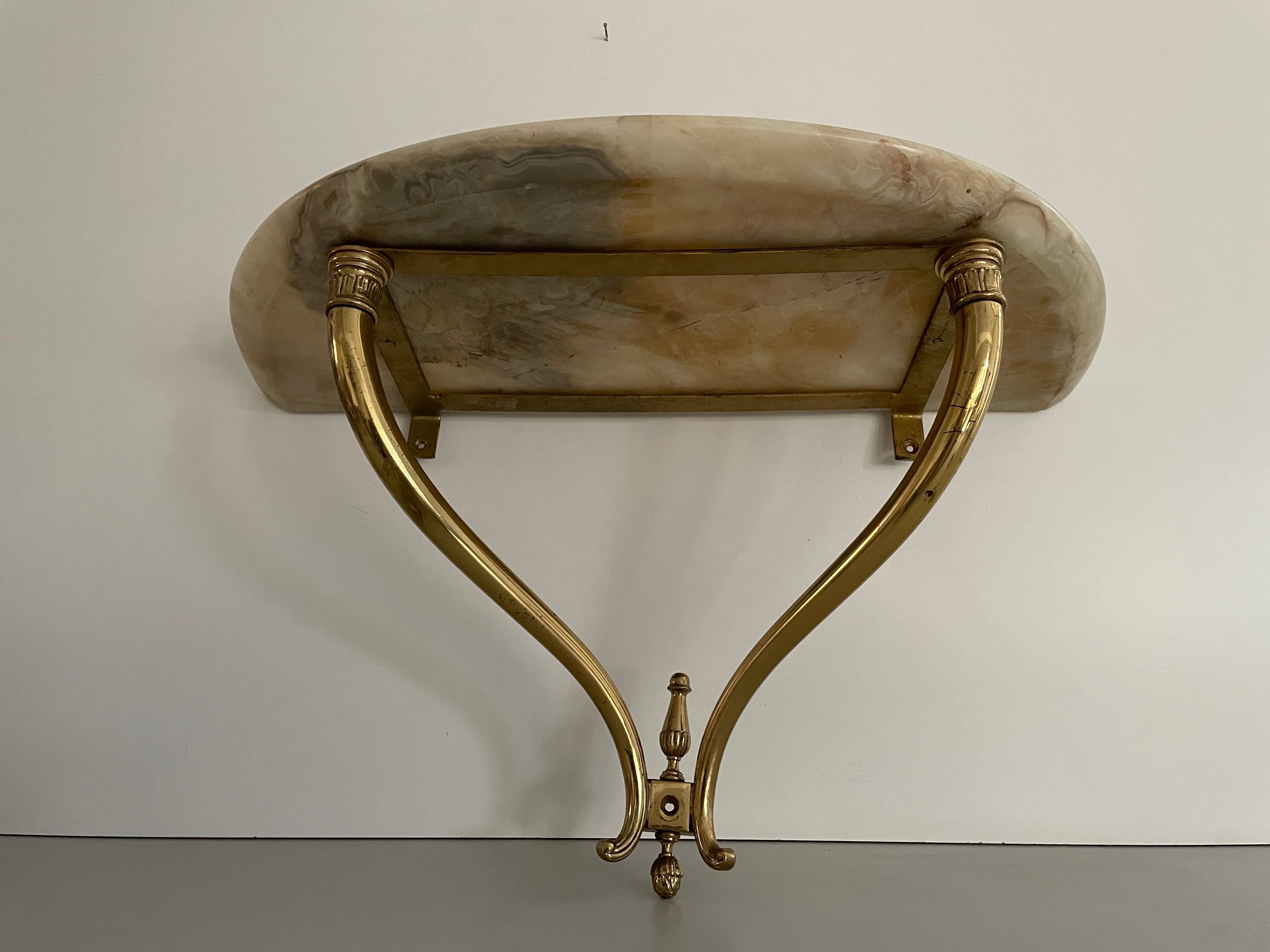 Mid-Century Brass and Marble Top Floating Wall Console Table, 1950s, Italy 4