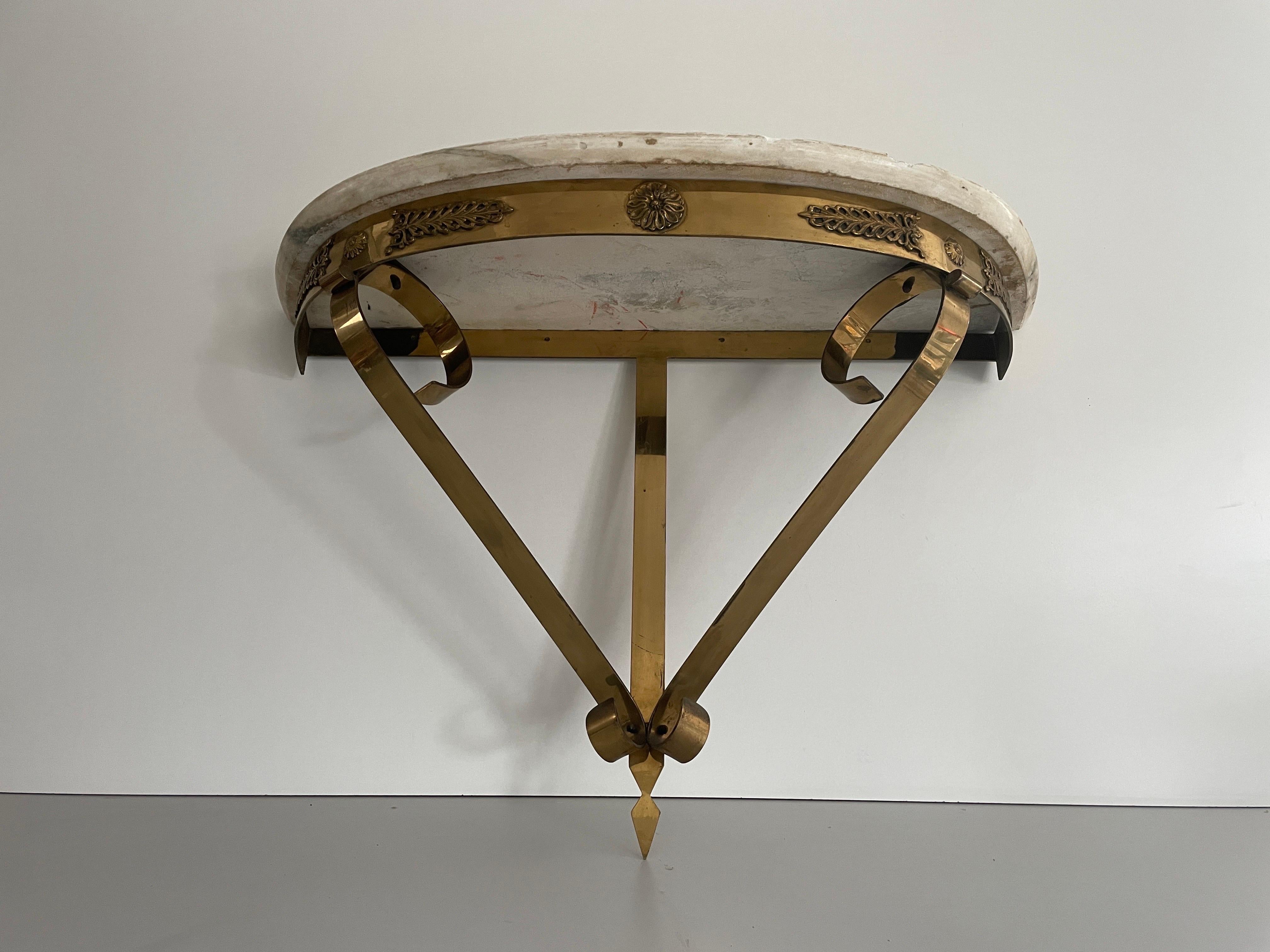 Consola de pared flotante de mediados de siglo, latón y tapa de mármol, años 50, Italia en venta 3