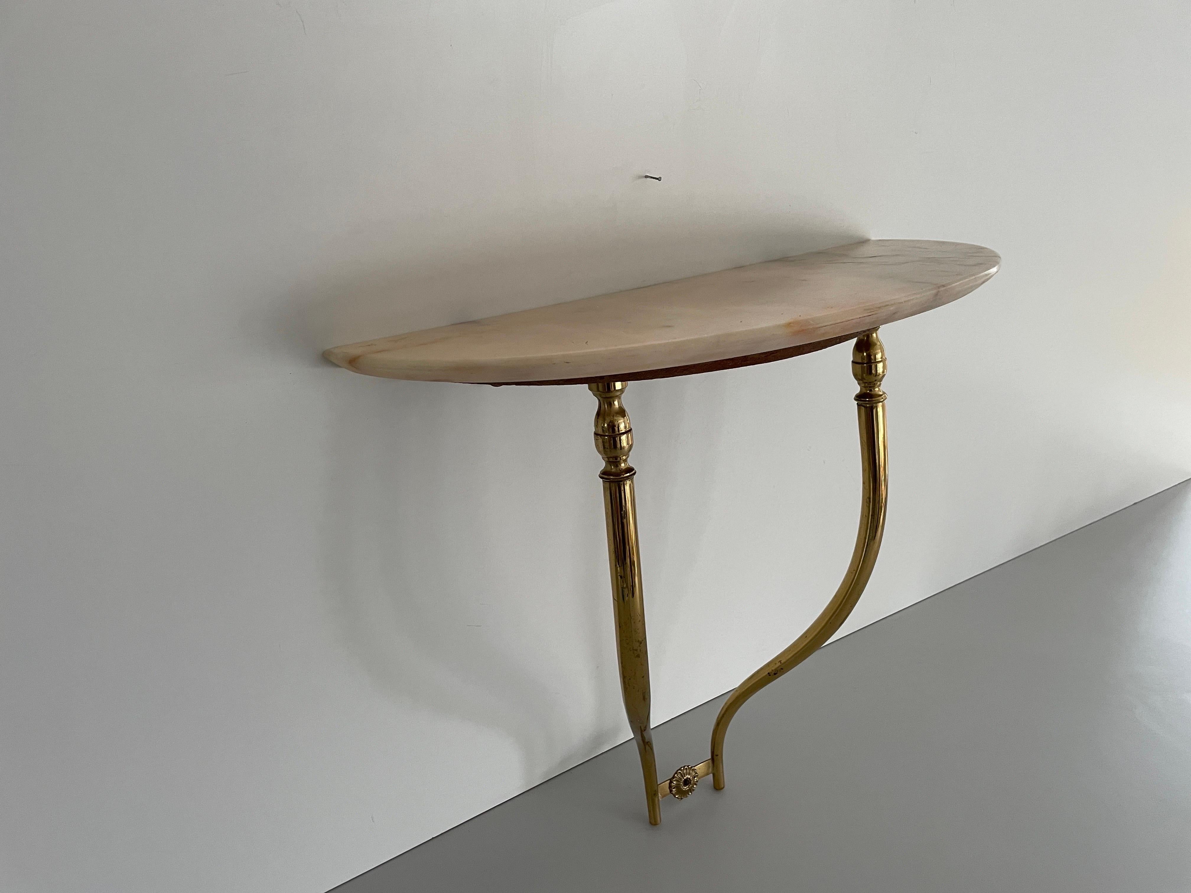 Mid-Century Brass and Marble Top Floating Wall Console Table, 1950s, Italy 5