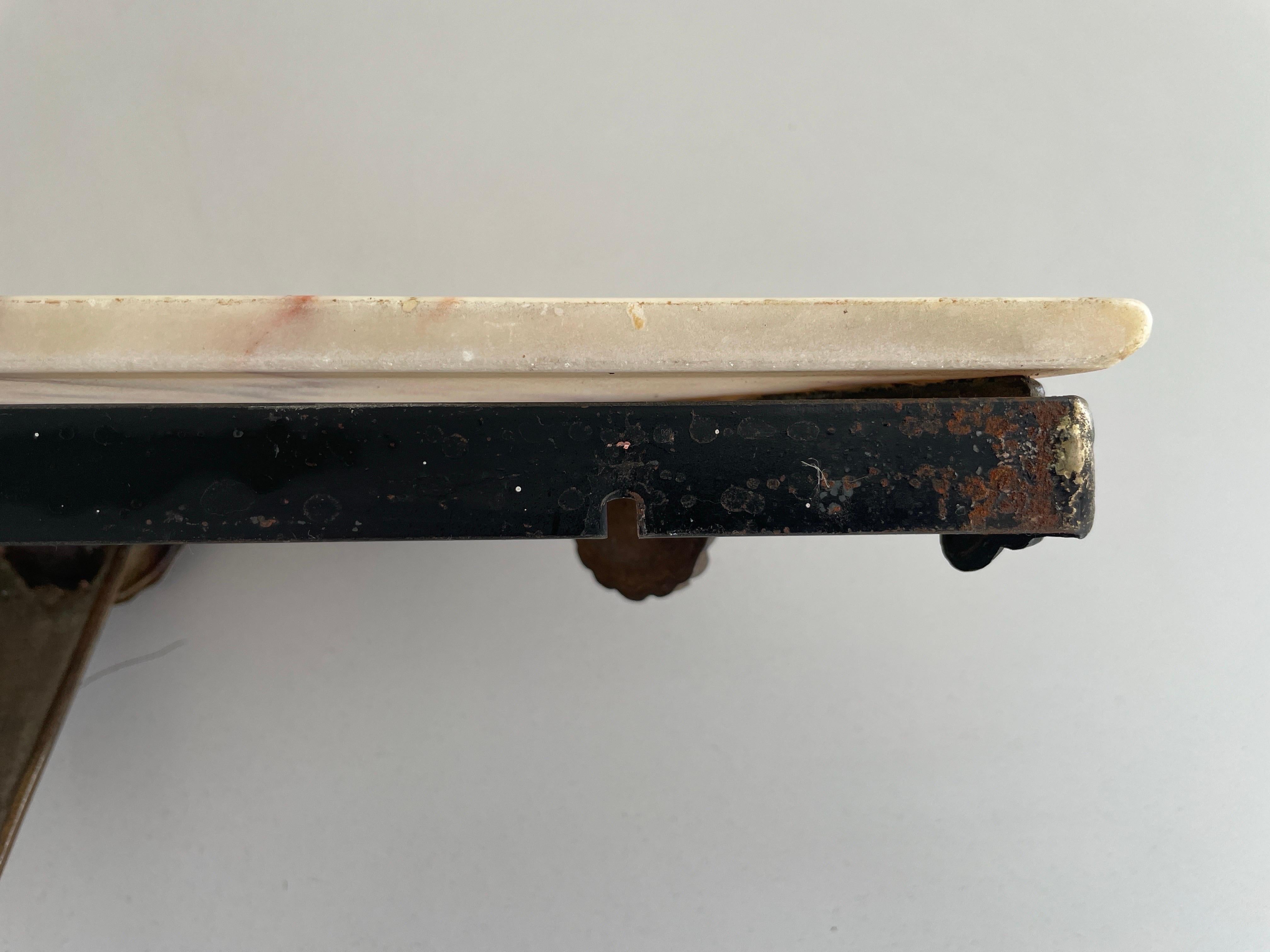 Consolle da parete galleggiante con piano in ottone e marmo, anni '50, Italia in vendita 4