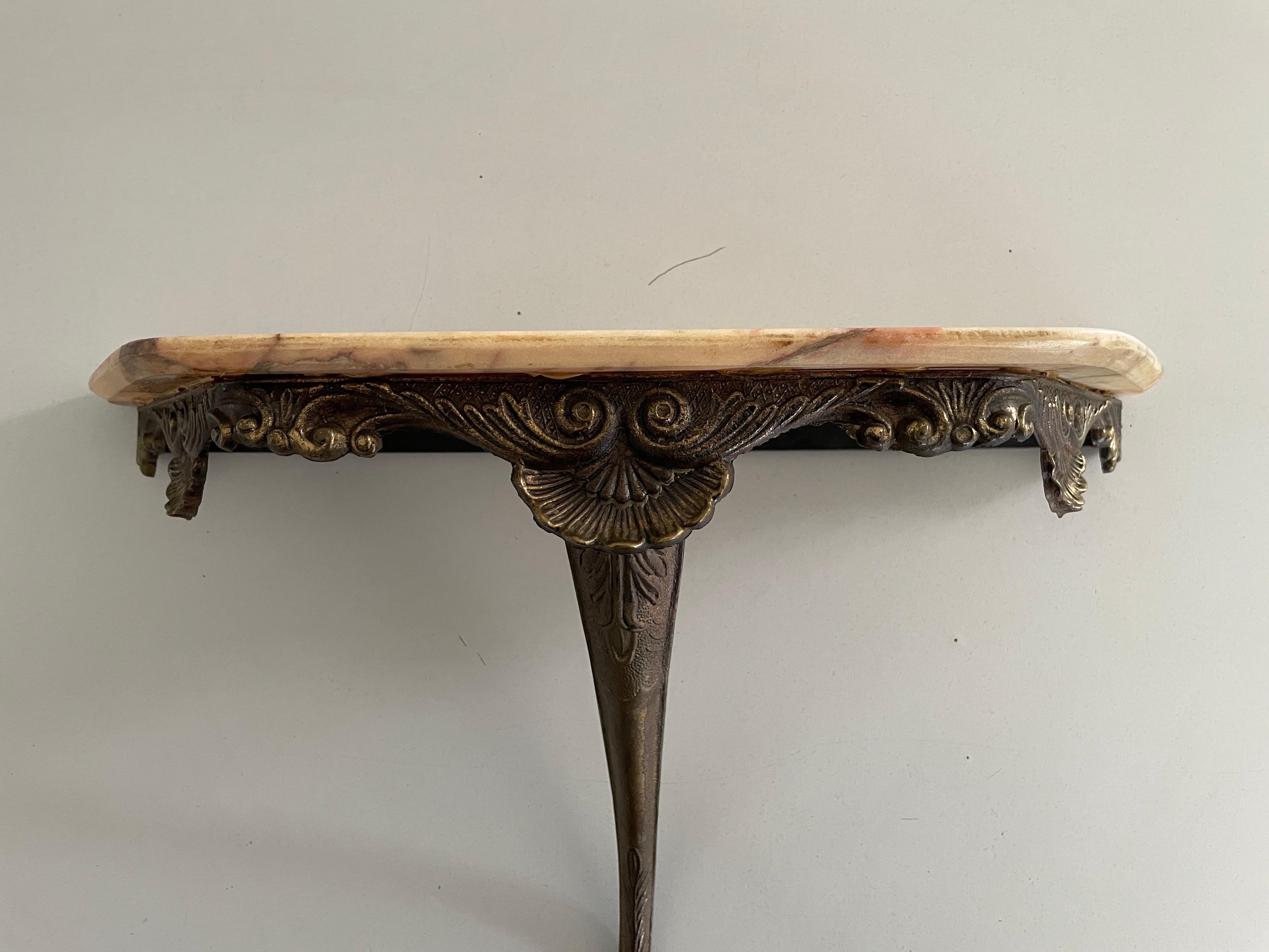 Consolle da parete galleggiante con piano in ottone e marmo, anni '50, Italia in vendita 4