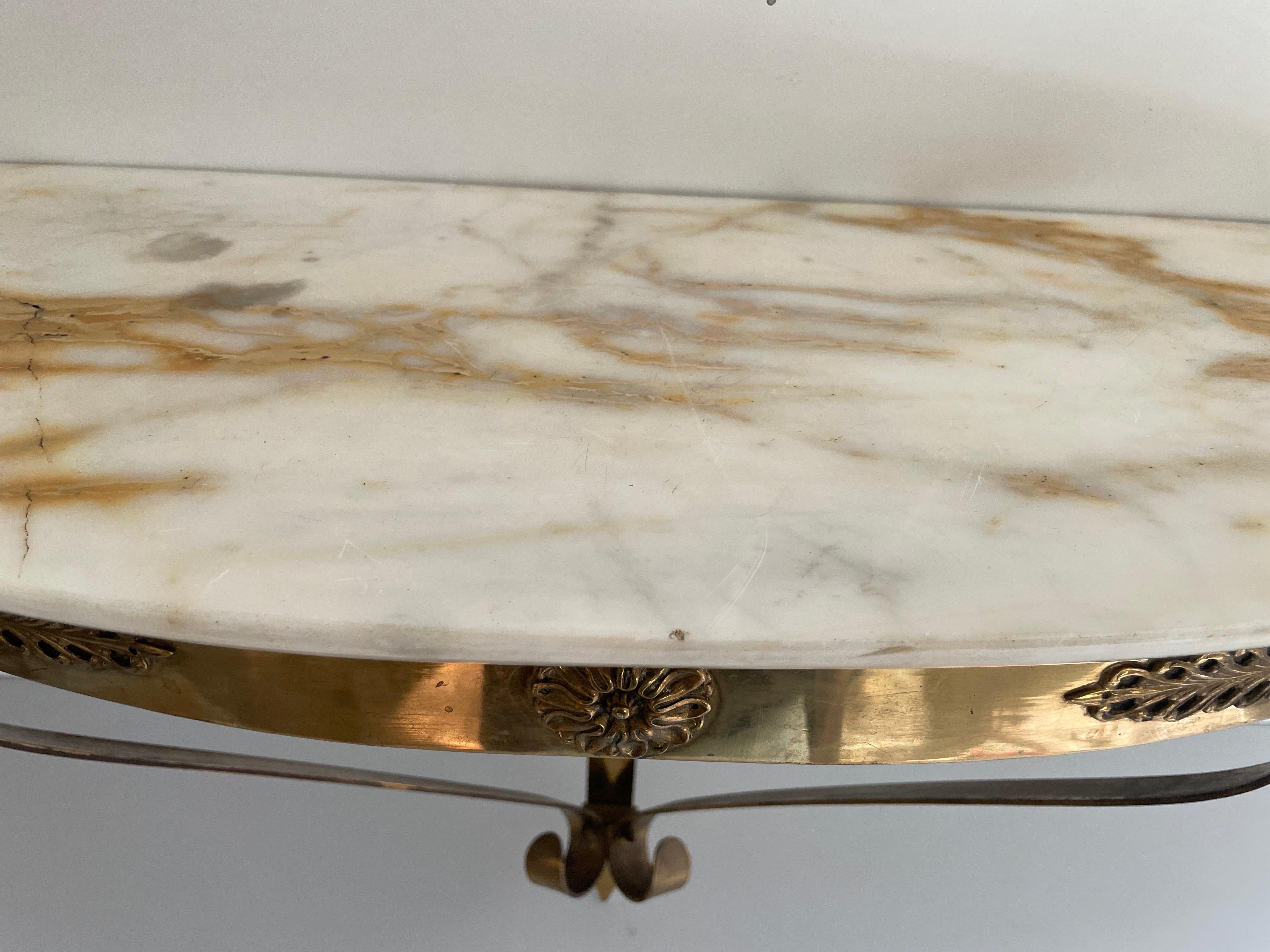 Mid-Century Brass and Marble Top Floating Wall Console Table, 1950s, Italy For Sale 5
