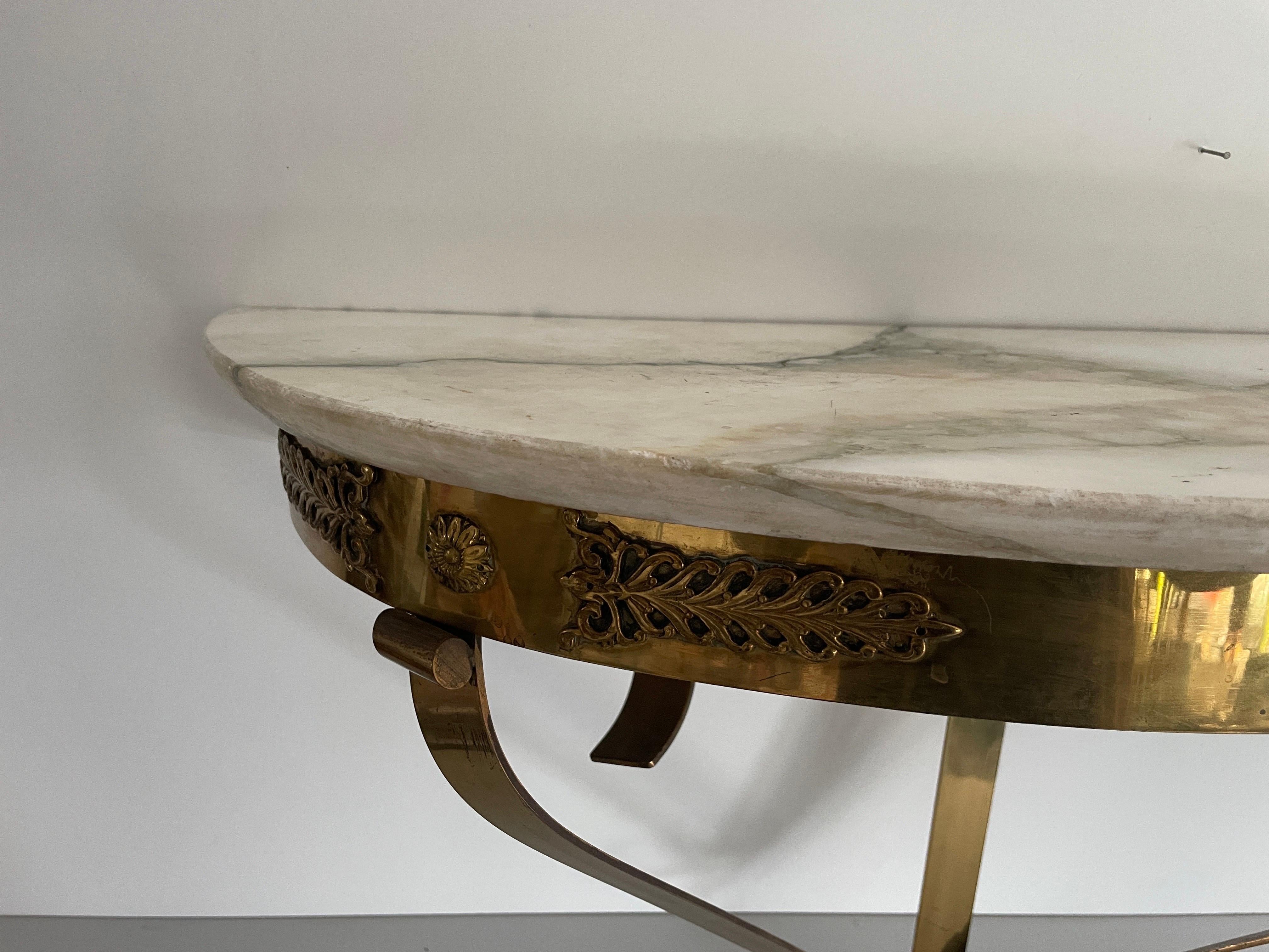 Consola de pared flotante de mediados de siglo, latón y tapa de mármol, años 50, Italia en venta 4