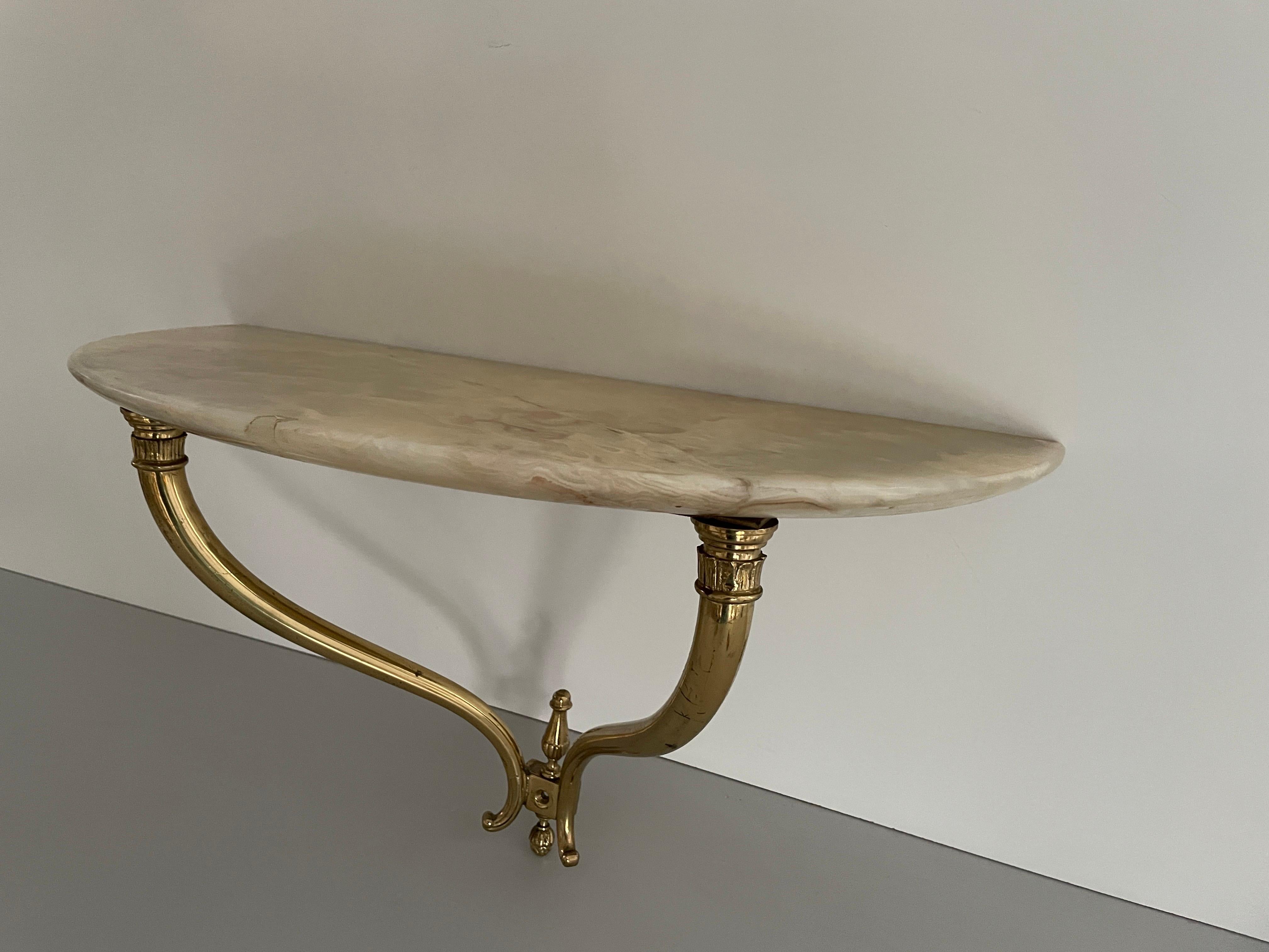 Mid-Century Brass and Marble Top Floating Wall Console Table, 1950s, Italy 6