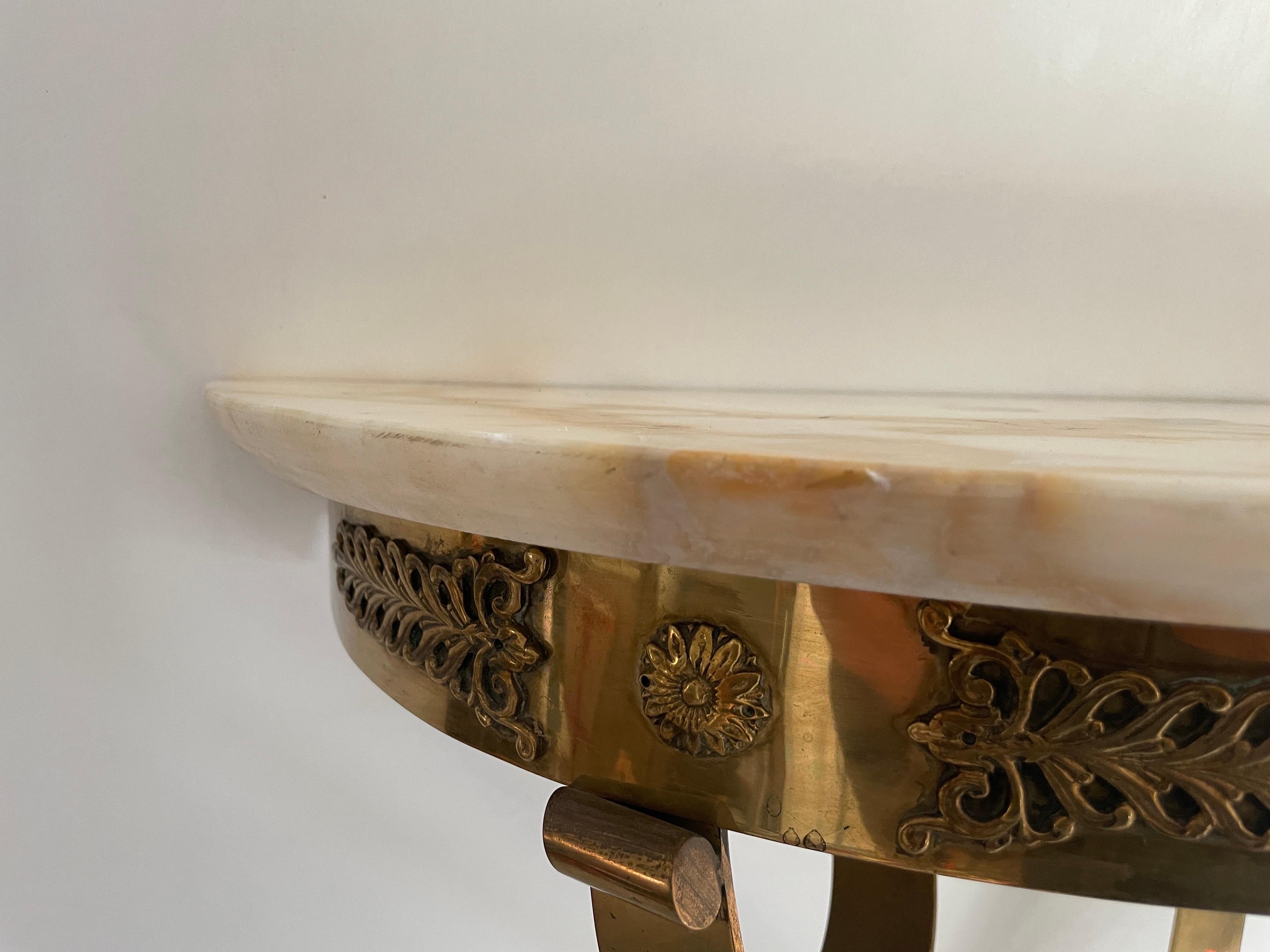 Mid-Century Brass and Marble Top Floating Wall Console Table, 1950s, Italy For Sale 6