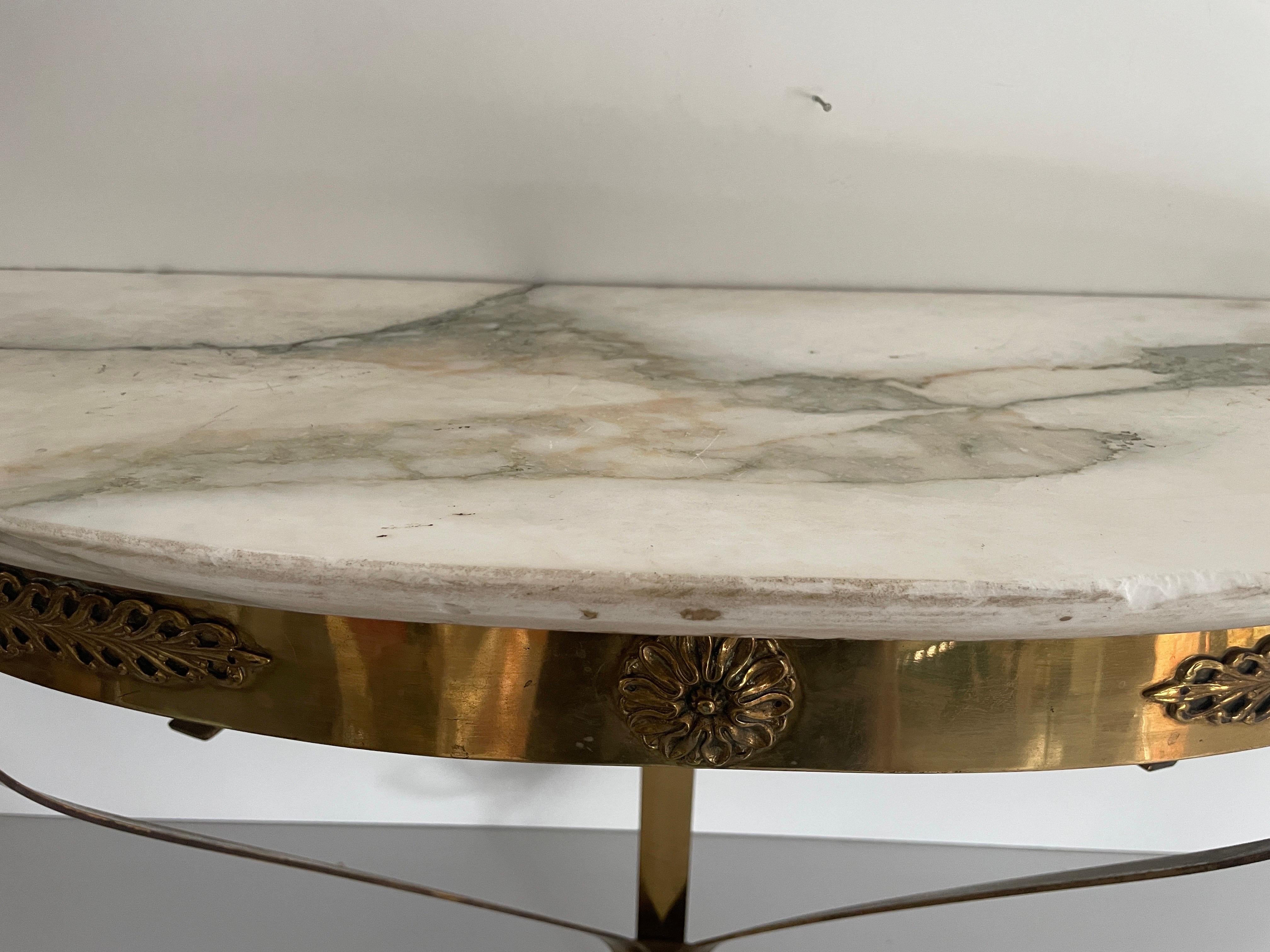 Consola de pared flotante de mediados de siglo, latón y tapa de mármol, años 50, Italia en venta 5