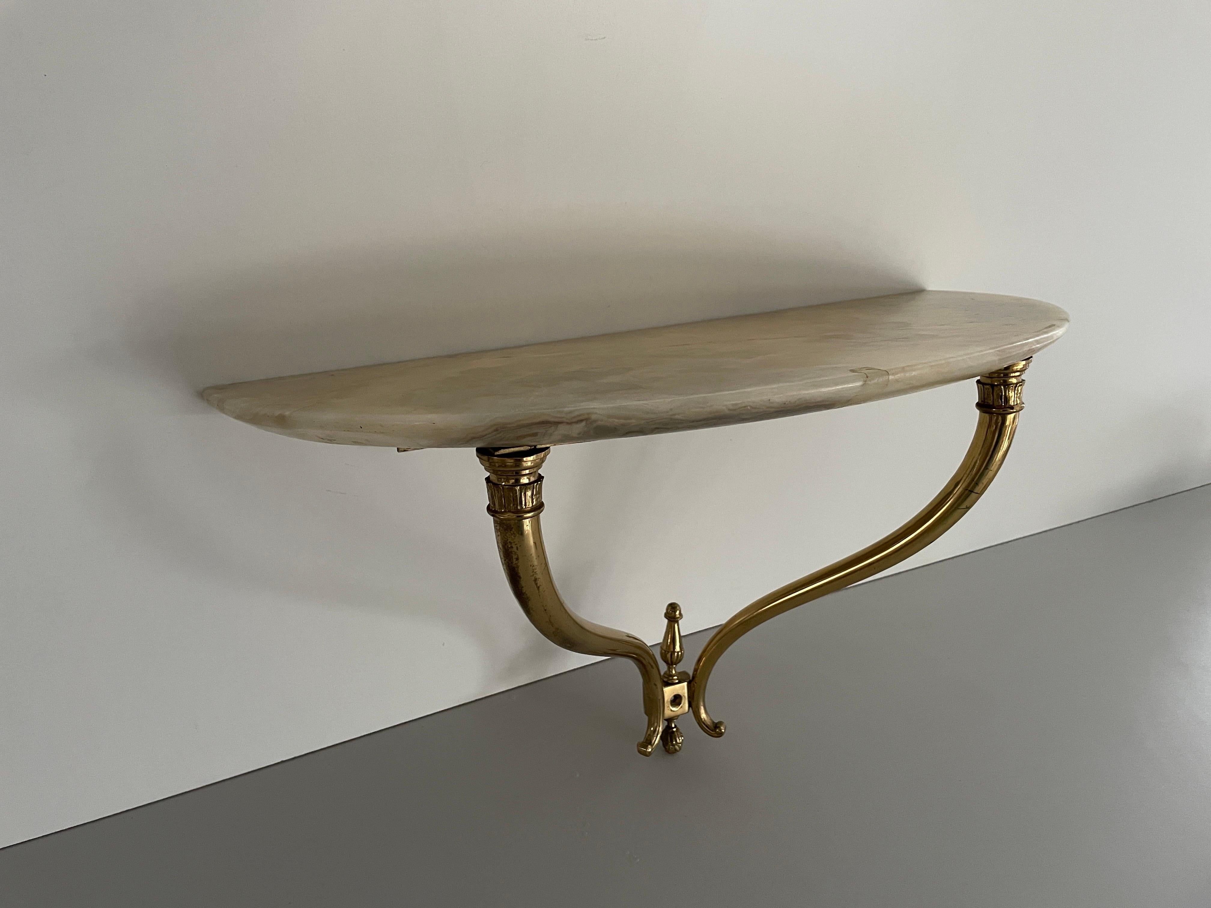 Mid-Century Brass and Marble Top Floating Wall Console Table, 1950s, Italy 7