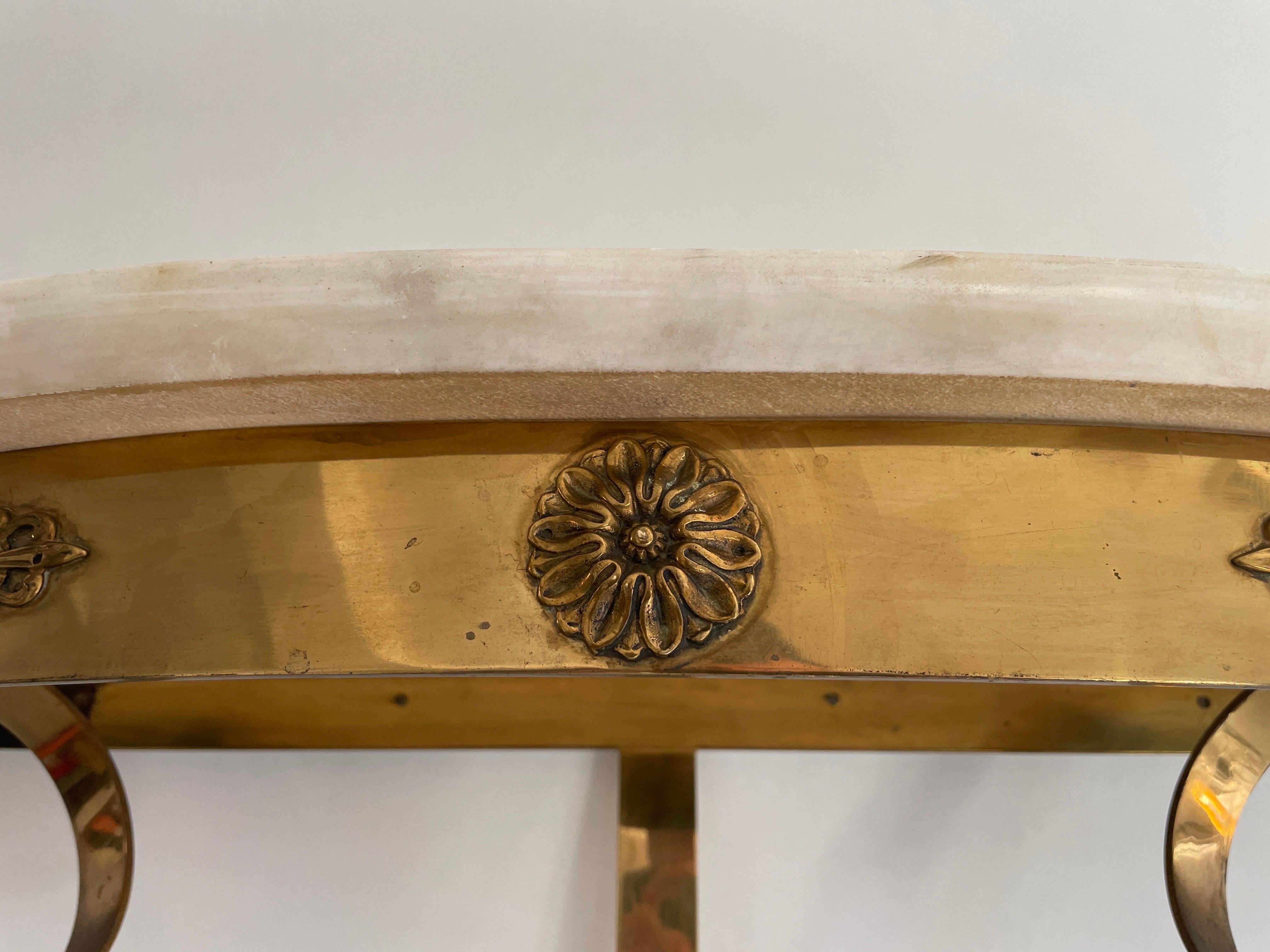 Mid-Century Brass and Marble Top Floating Wall Console Table, 1950s, Italy For Sale 7