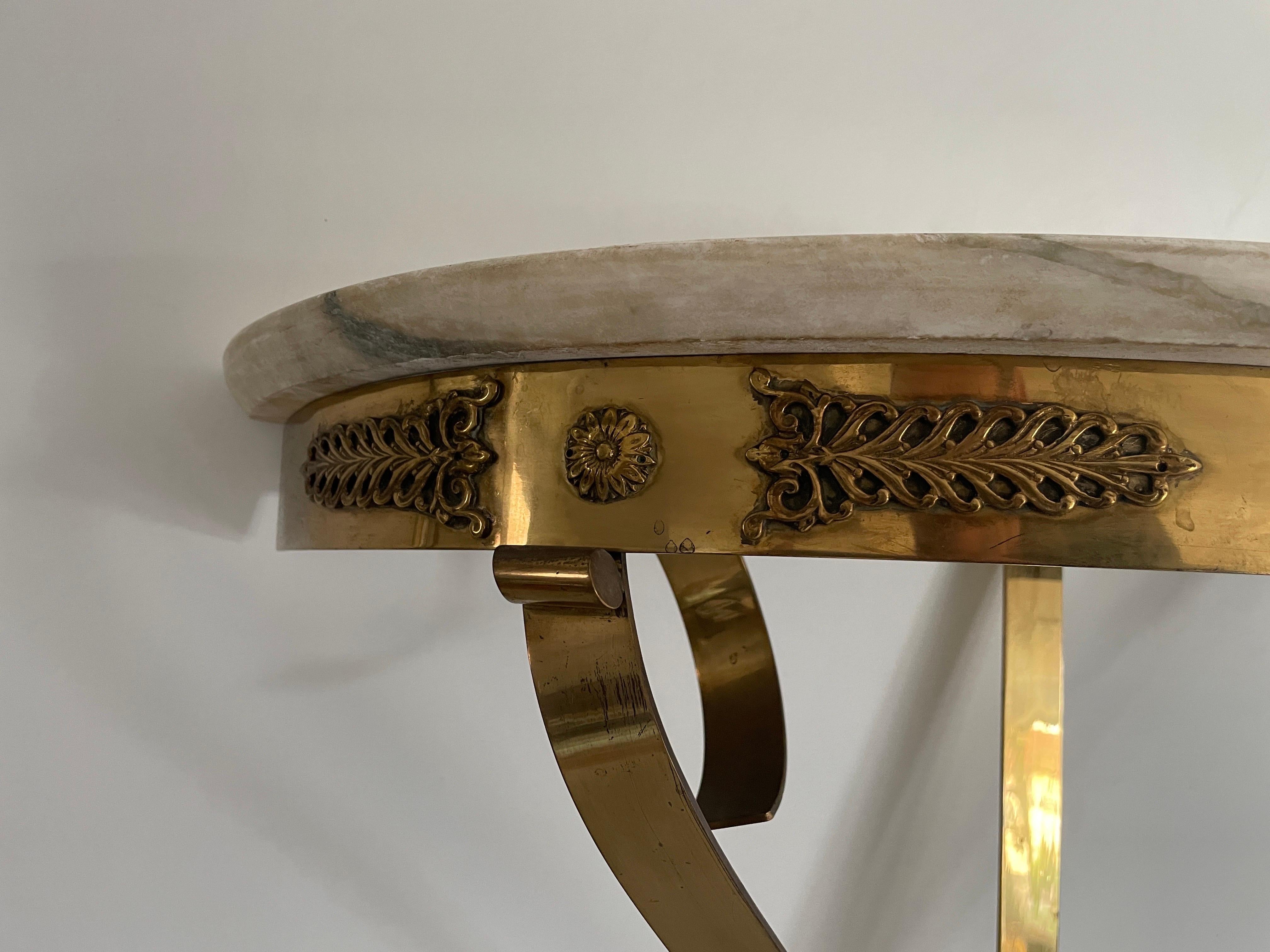 Consola de pared flotante de mediados de siglo, latón y tapa de mármol, años 50, Italia en venta 6
