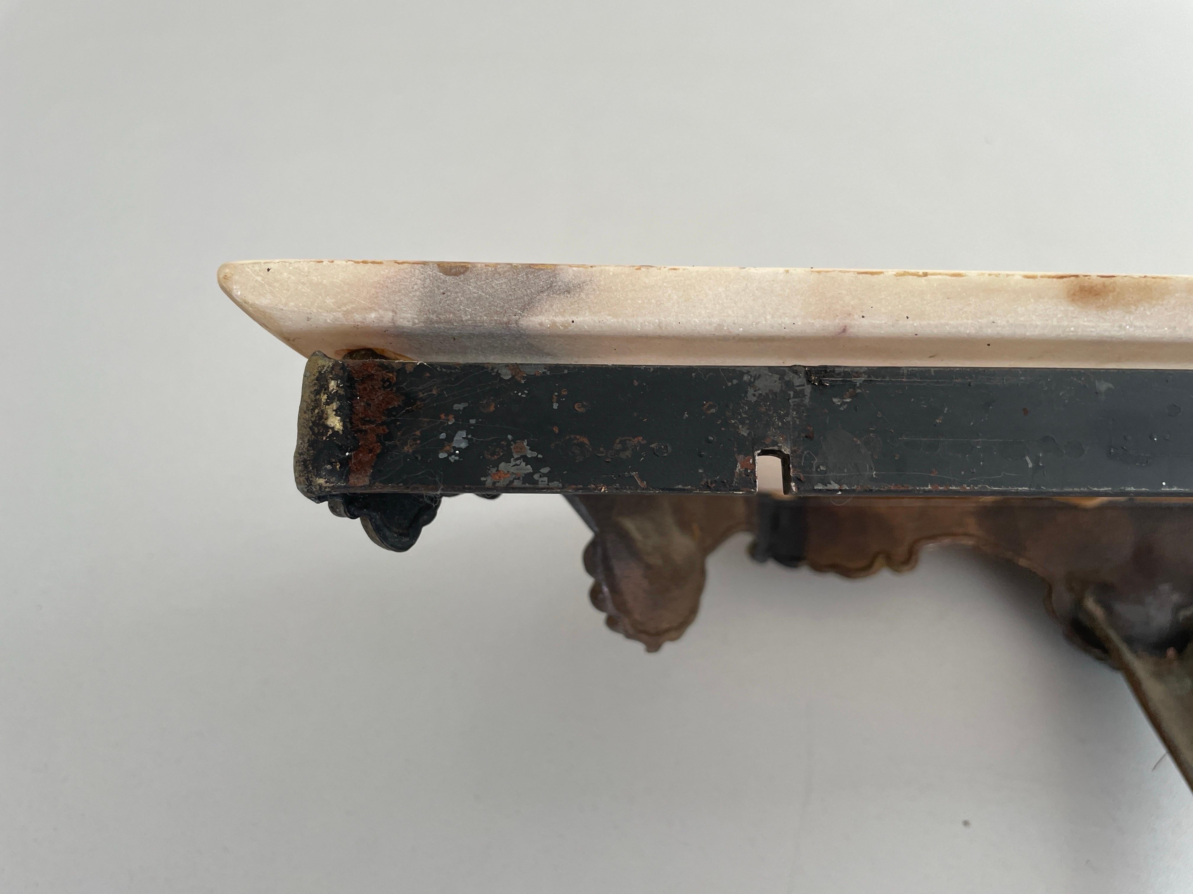 Consolle da parete galleggiante con piano in ottone e marmo, anni '50, Italia in vendita 7