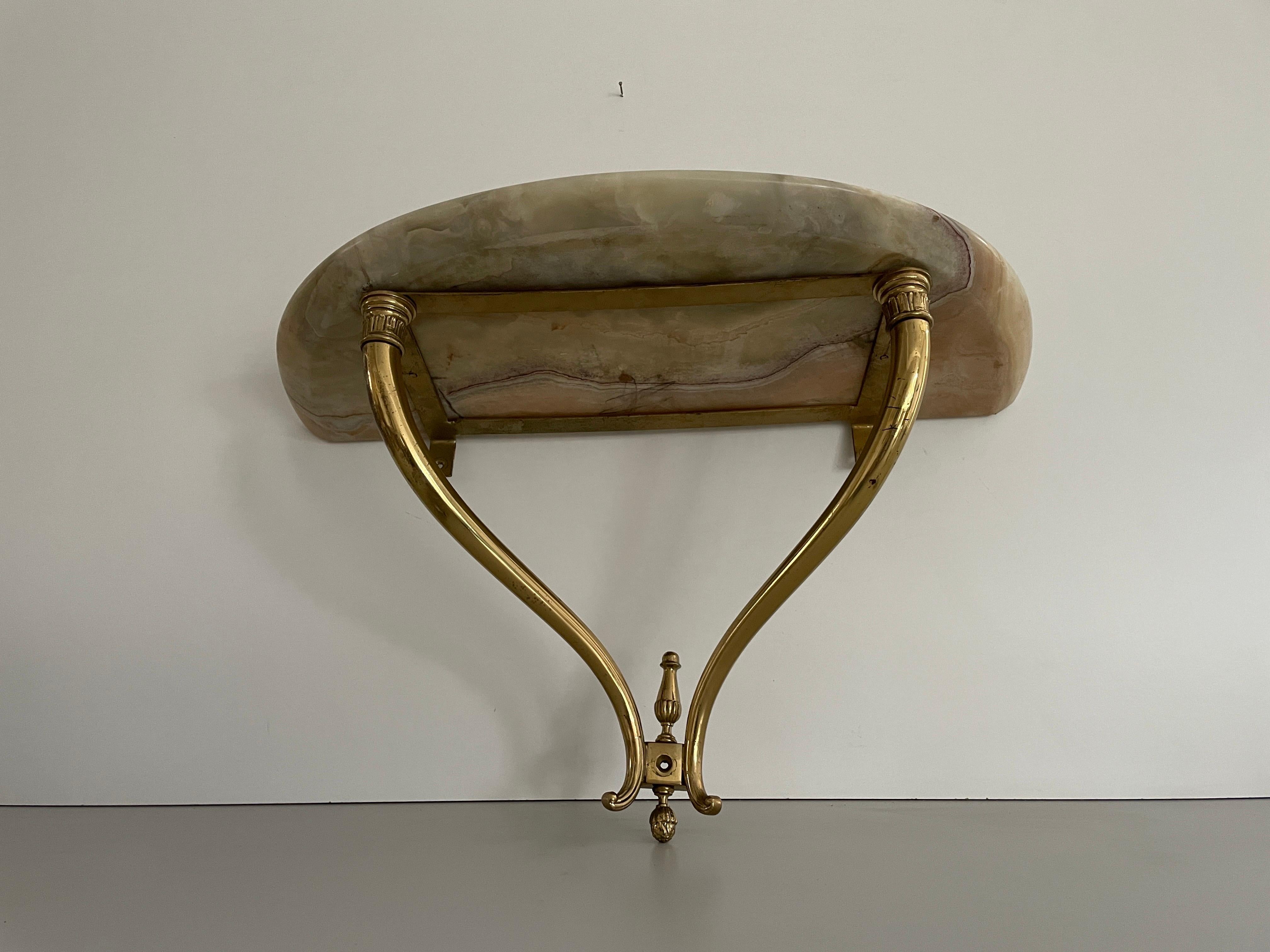 Consolle da parete galleggiante con piano in ottone e marmo, anni '50, Italia 7