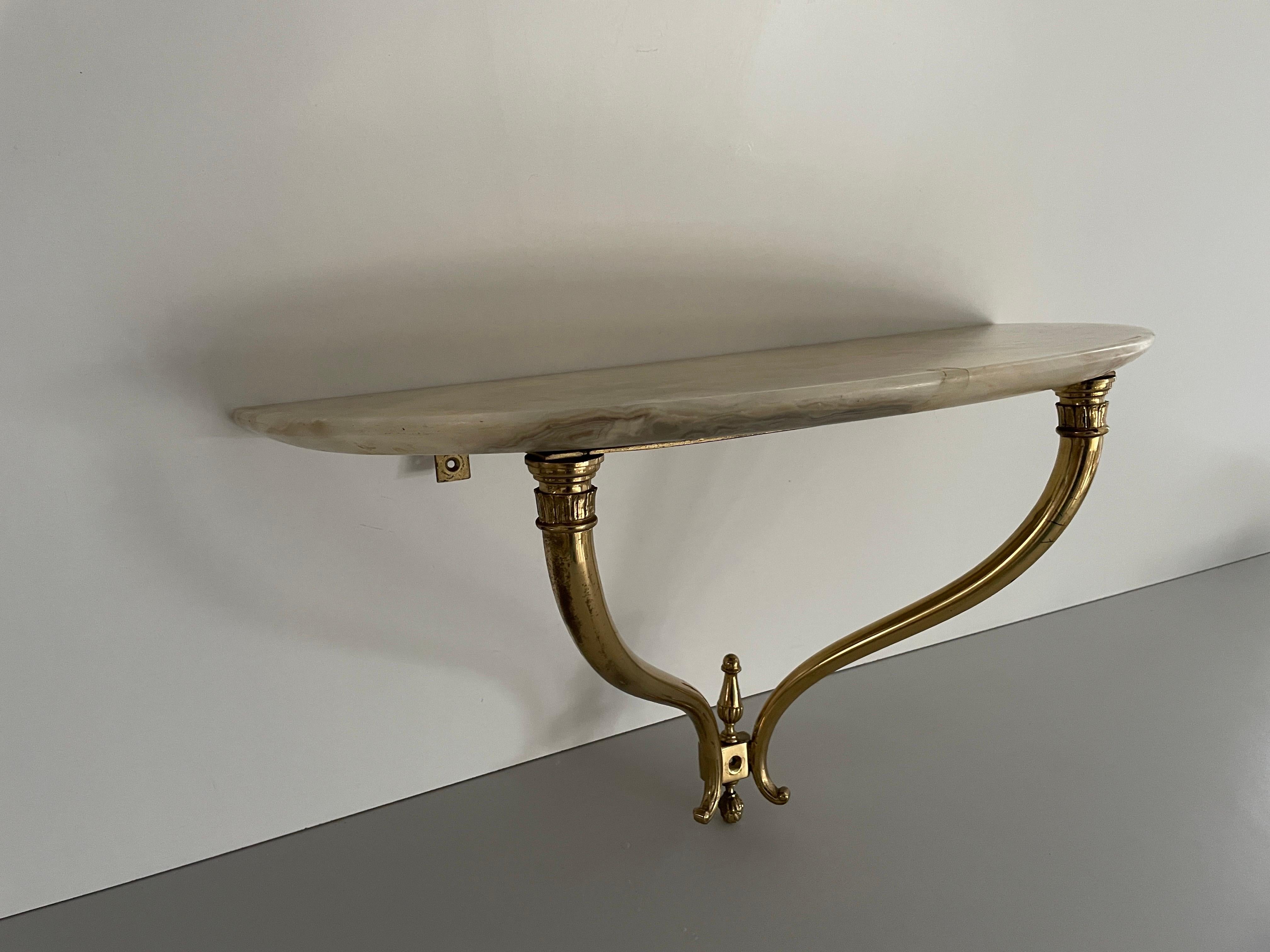 Mid-Century Brass and Marble Top Floating Wall Console Table, 1950s, Italy 8