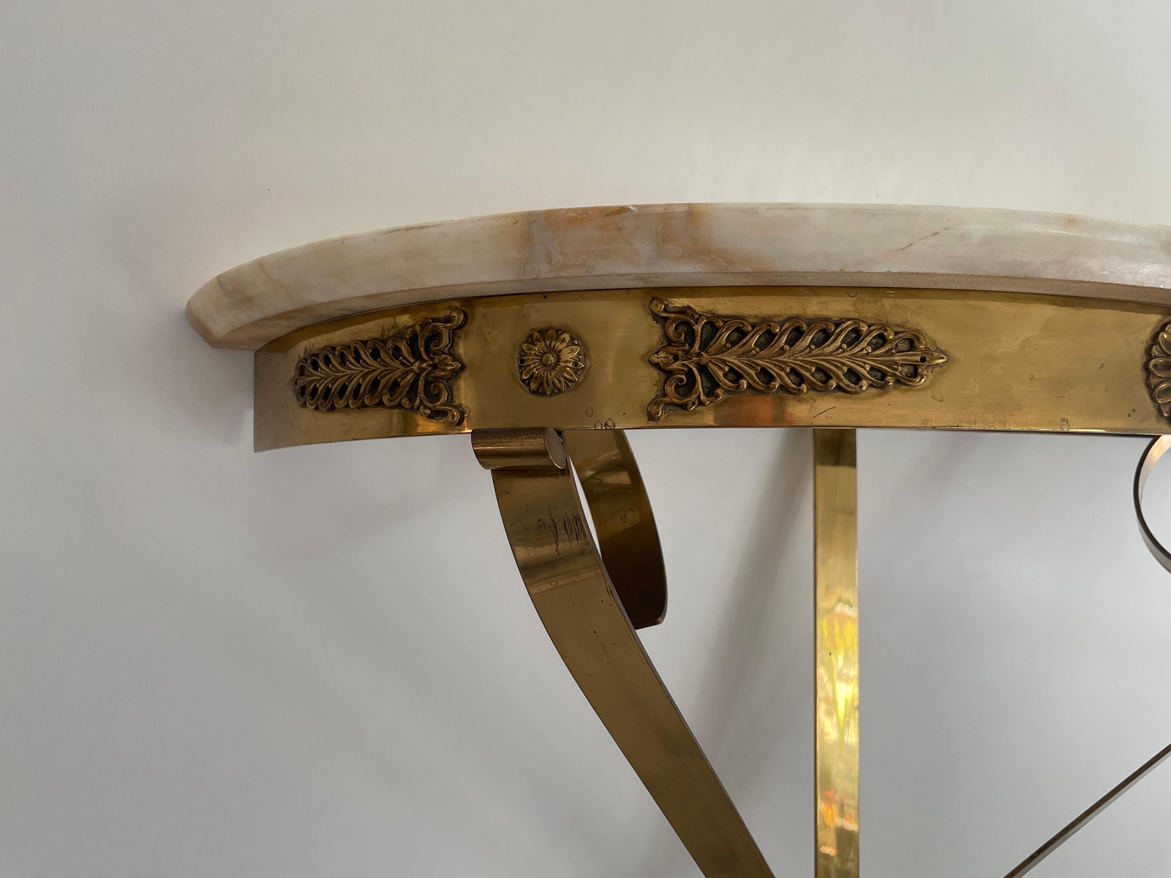 Mid-Century Brass and Marble Top Floating Wall Console Table, 1950s, Italy For Sale 8