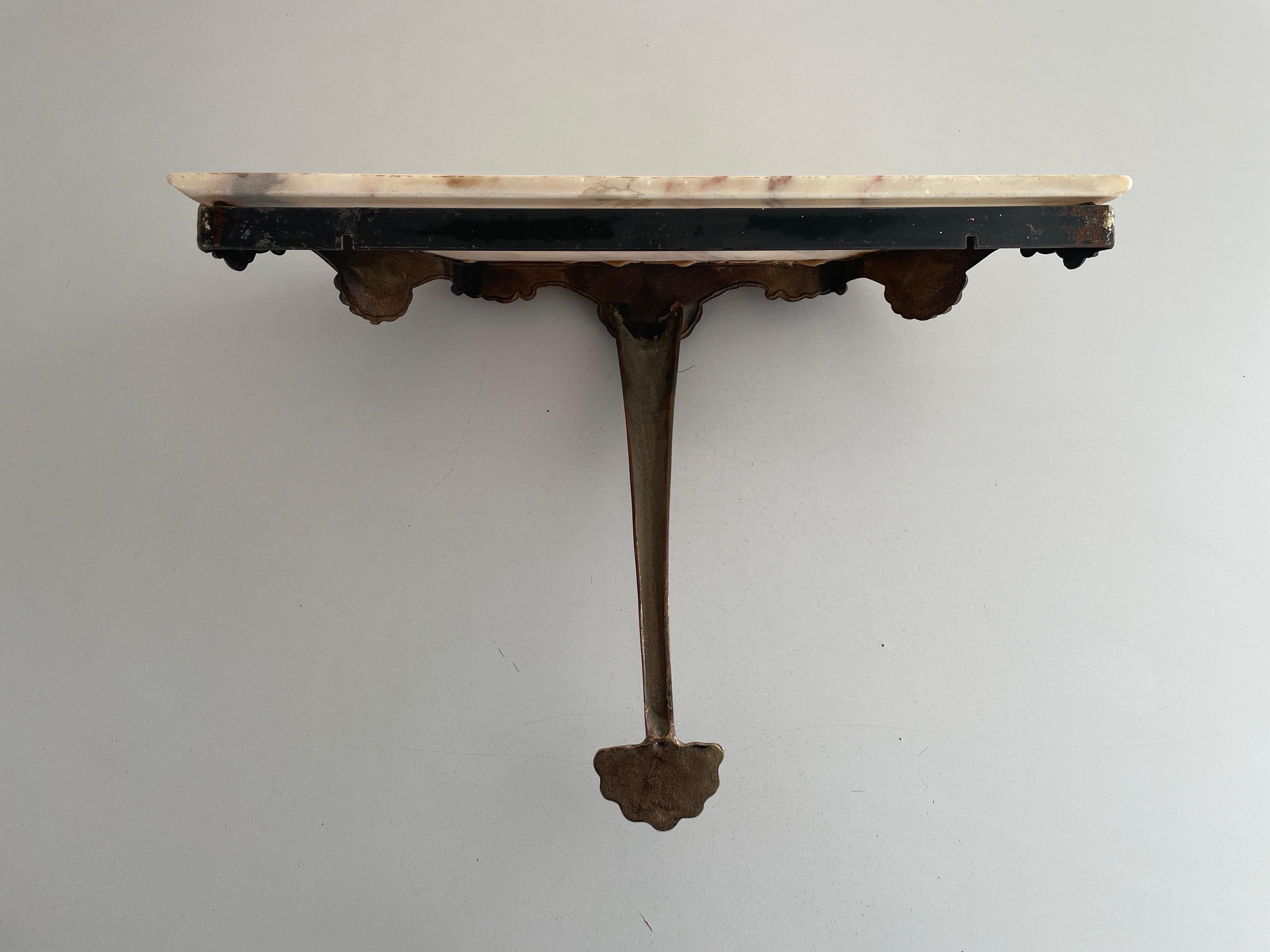 Consolle da parete galleggiante con piano in ottone e marmo, anni '50, Italia in vendita 8