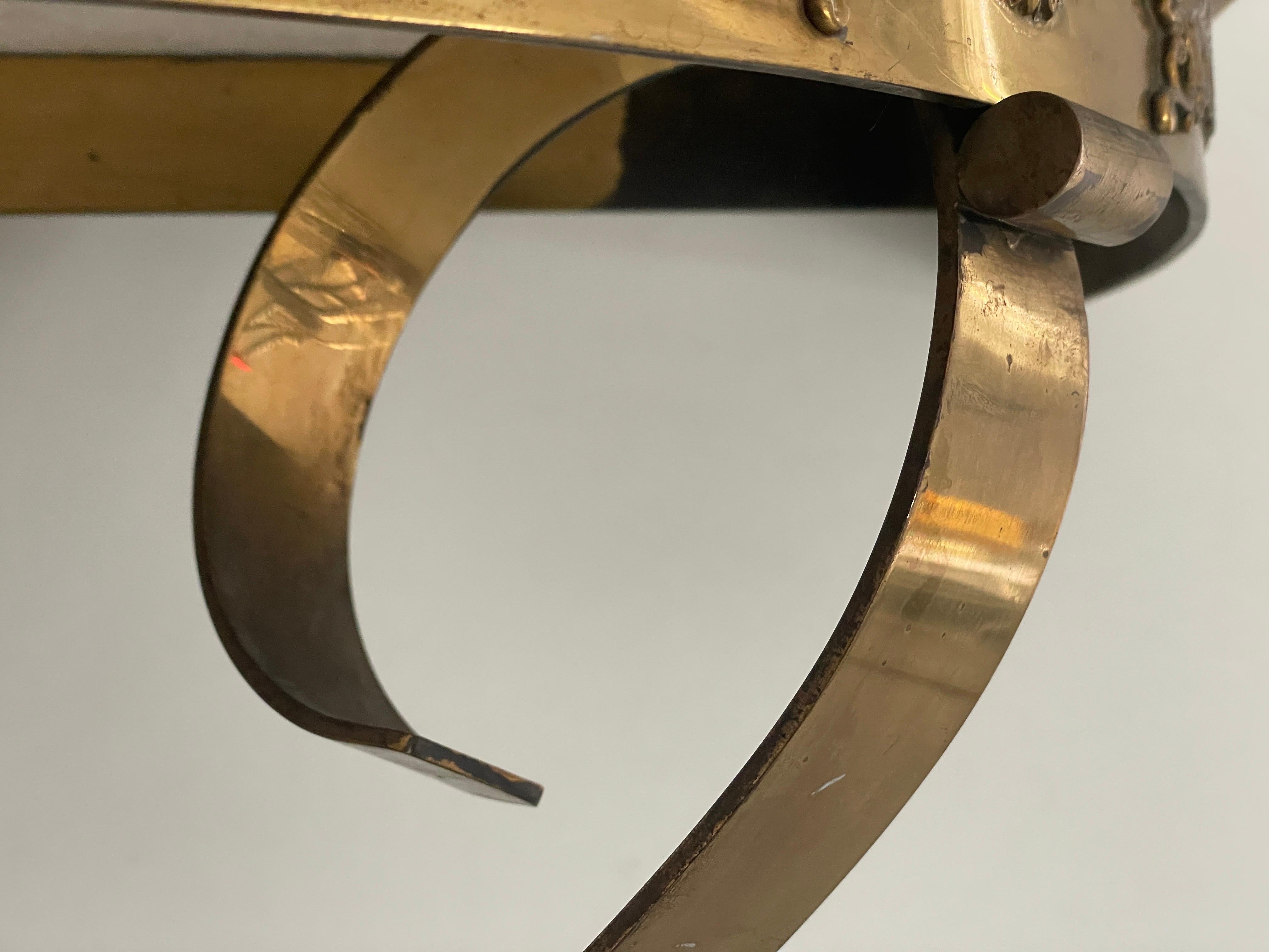 Consola de pared flotante de mediados de siglo, latón y tapa de mármol, años 50, Italia en venta 9