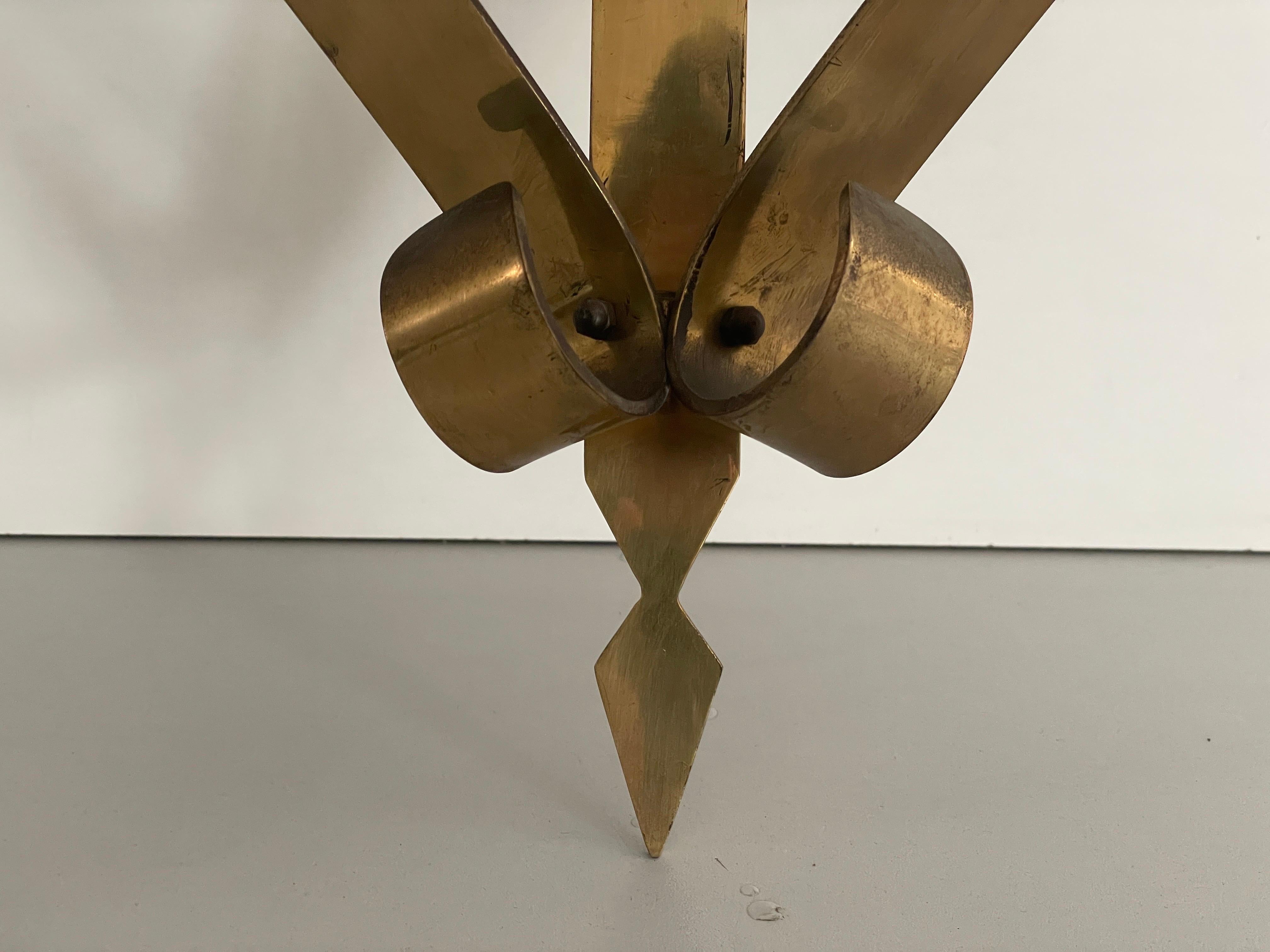Consola de pared flotante de mediados de siglo, latón y tapa de mármol, años 50, Italia en venta 10