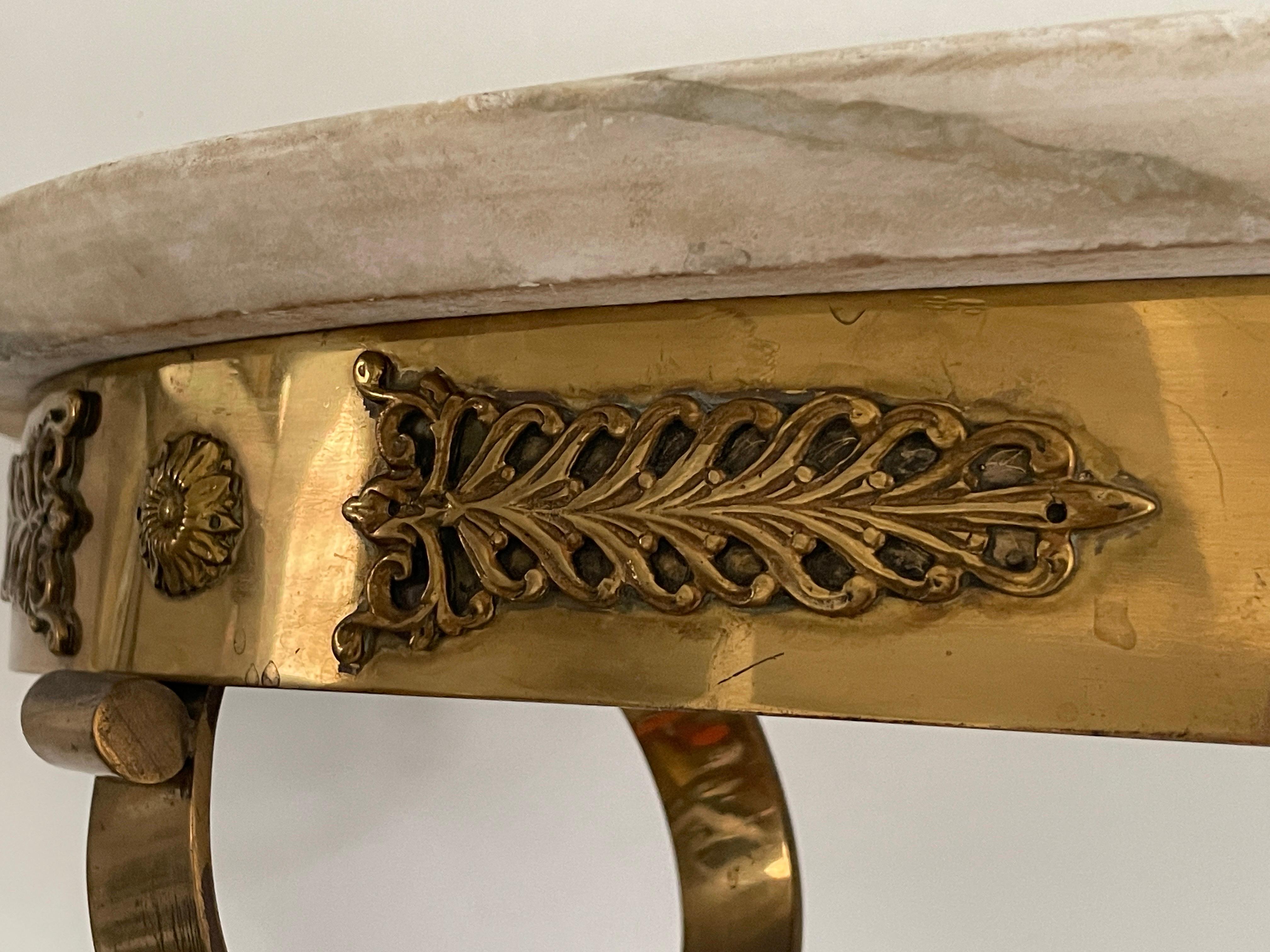 Consola de pared flotante de mediados de siglo, latón y tapa de mármol, años 50, Italia en venta 11