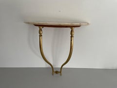 Mid-Century Brass and Marble Top Floating Wall Console Table, 1950s, Italy