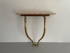 Mid-Century Brass and Marble Top Floating Wall Console Table, 1950s, Italy