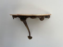 Mid-Century Brass and Marble Top Floating Wall Console Table, 1950s, Italy