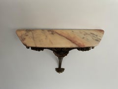 Mid-Century Brass and Marble Top Floating Wall Console Table, 1950s, Italy